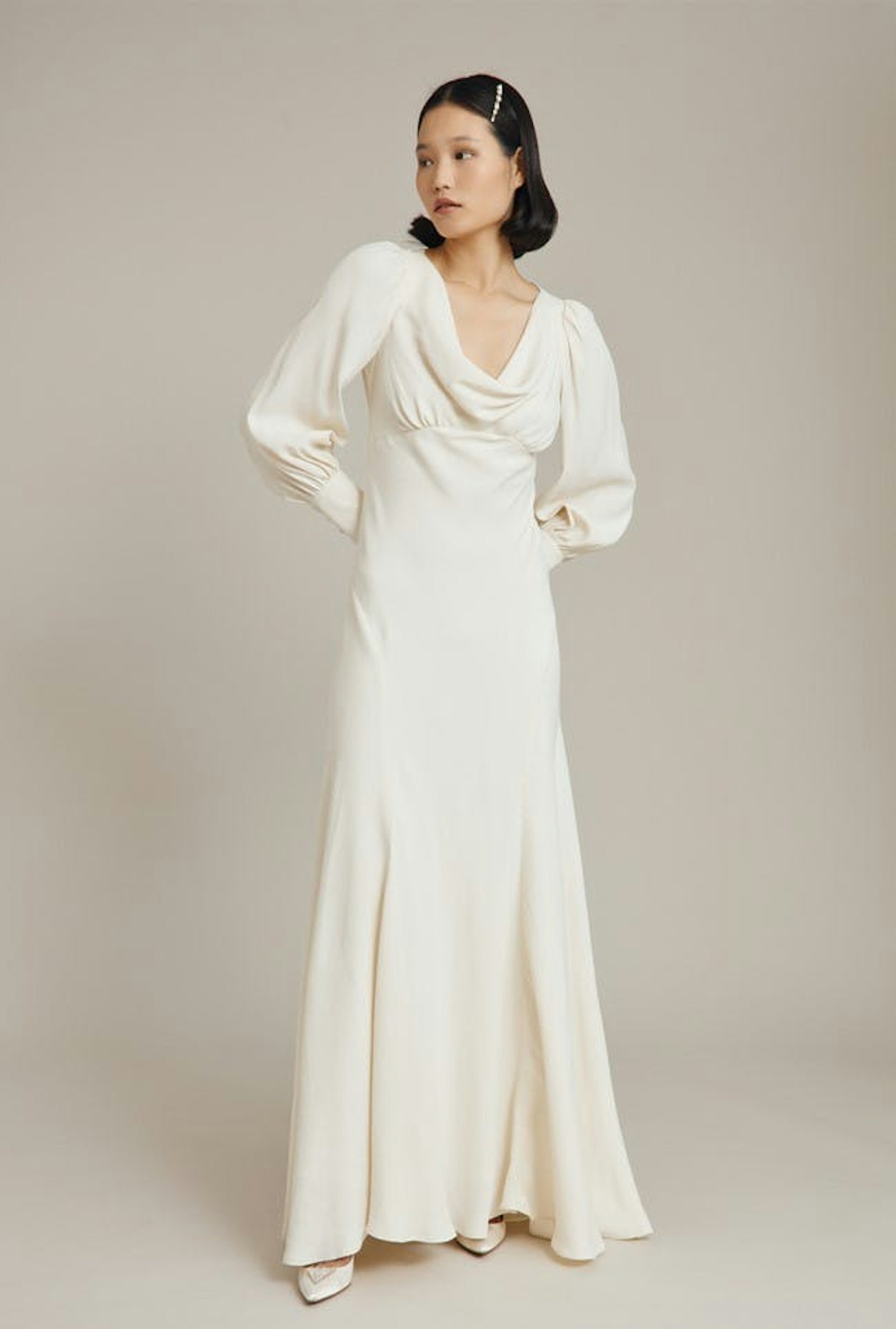 Ghost, Anika Ivory Satin Cowl Neck Wedding Dress