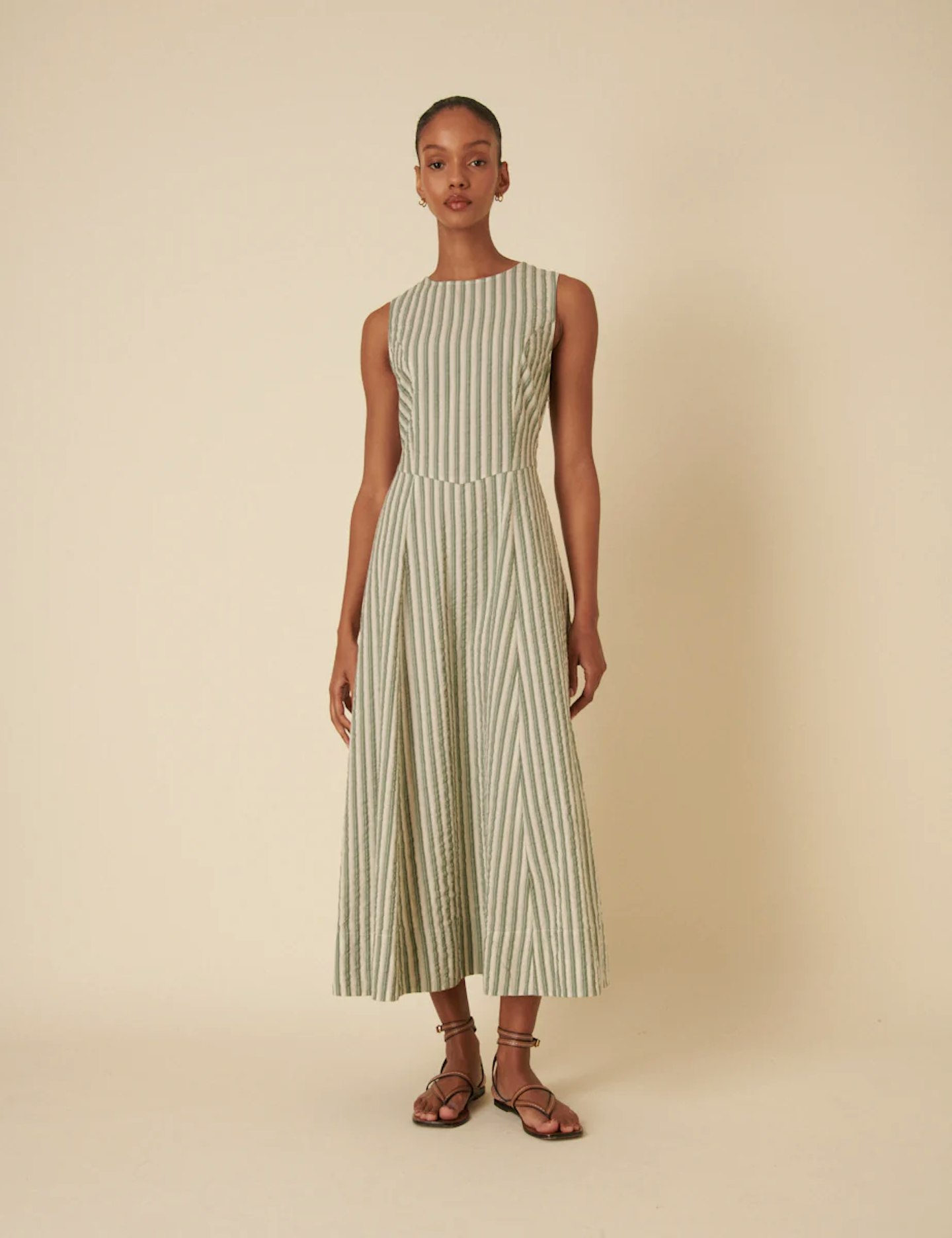 Green Stripe Cedar Midi Dress 