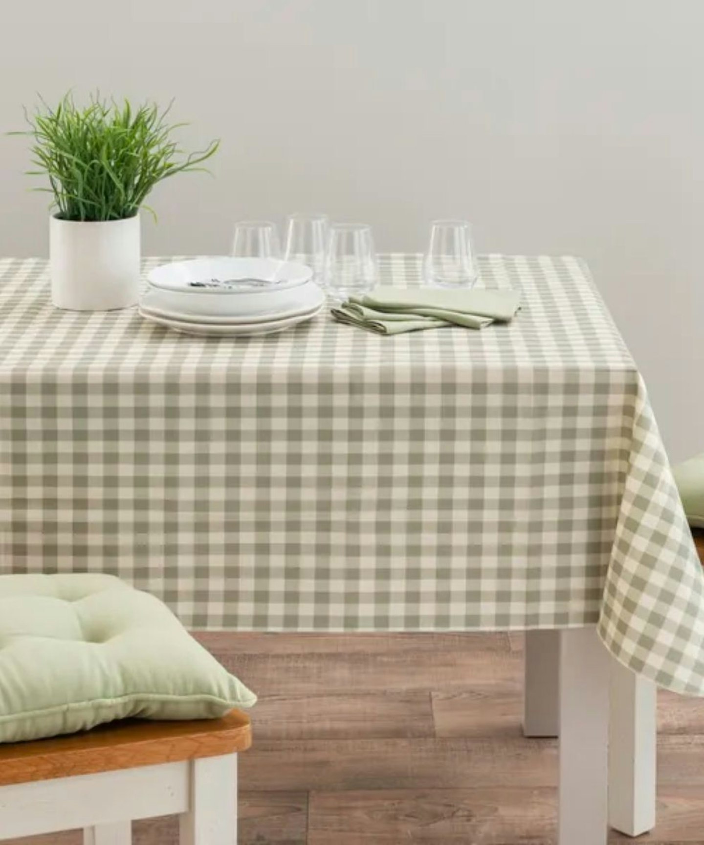 Dunelm, Sage Gingham PEVA Tablecloth