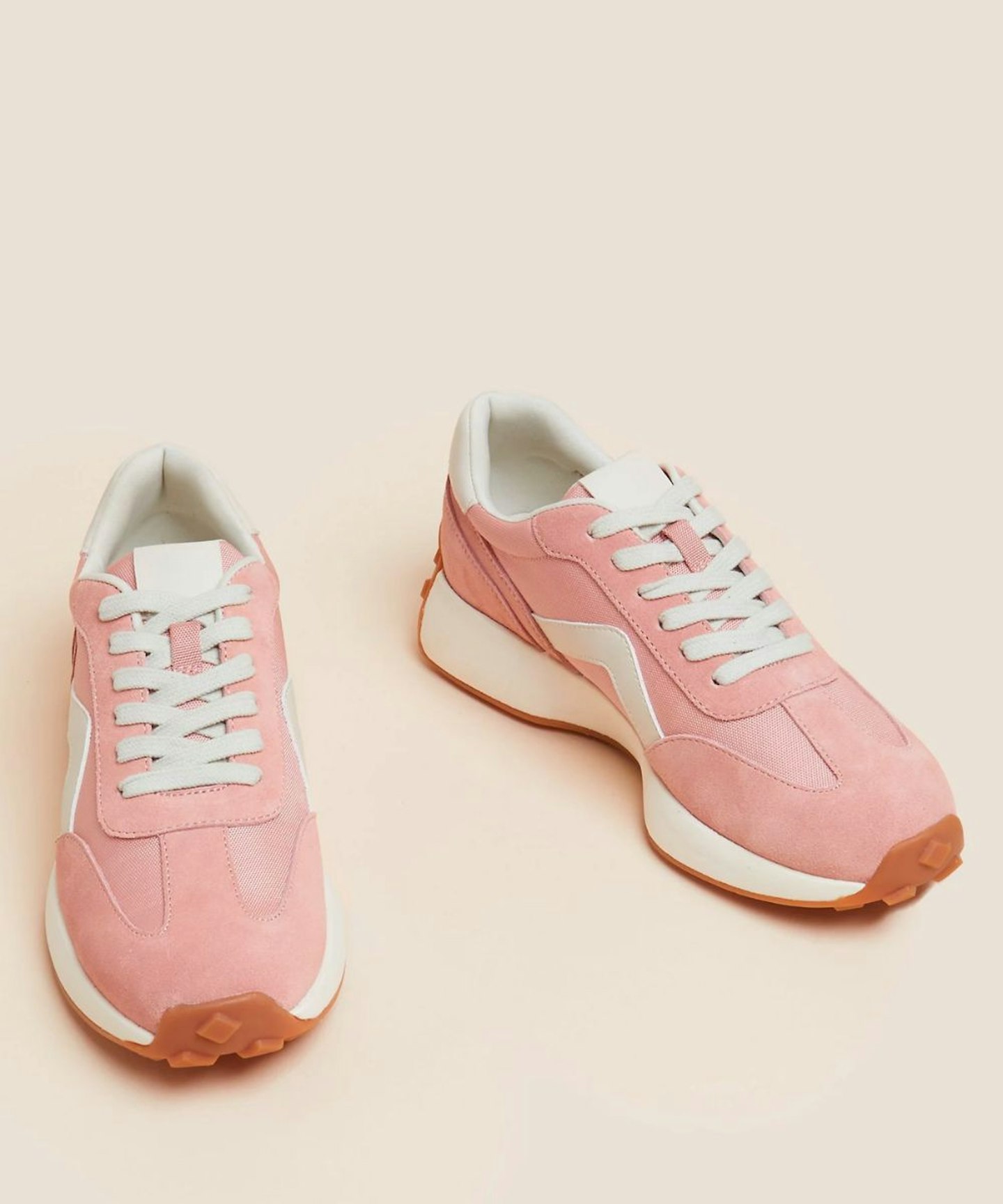 M&S Leather Lace Up Side Detail Trainers in Pink