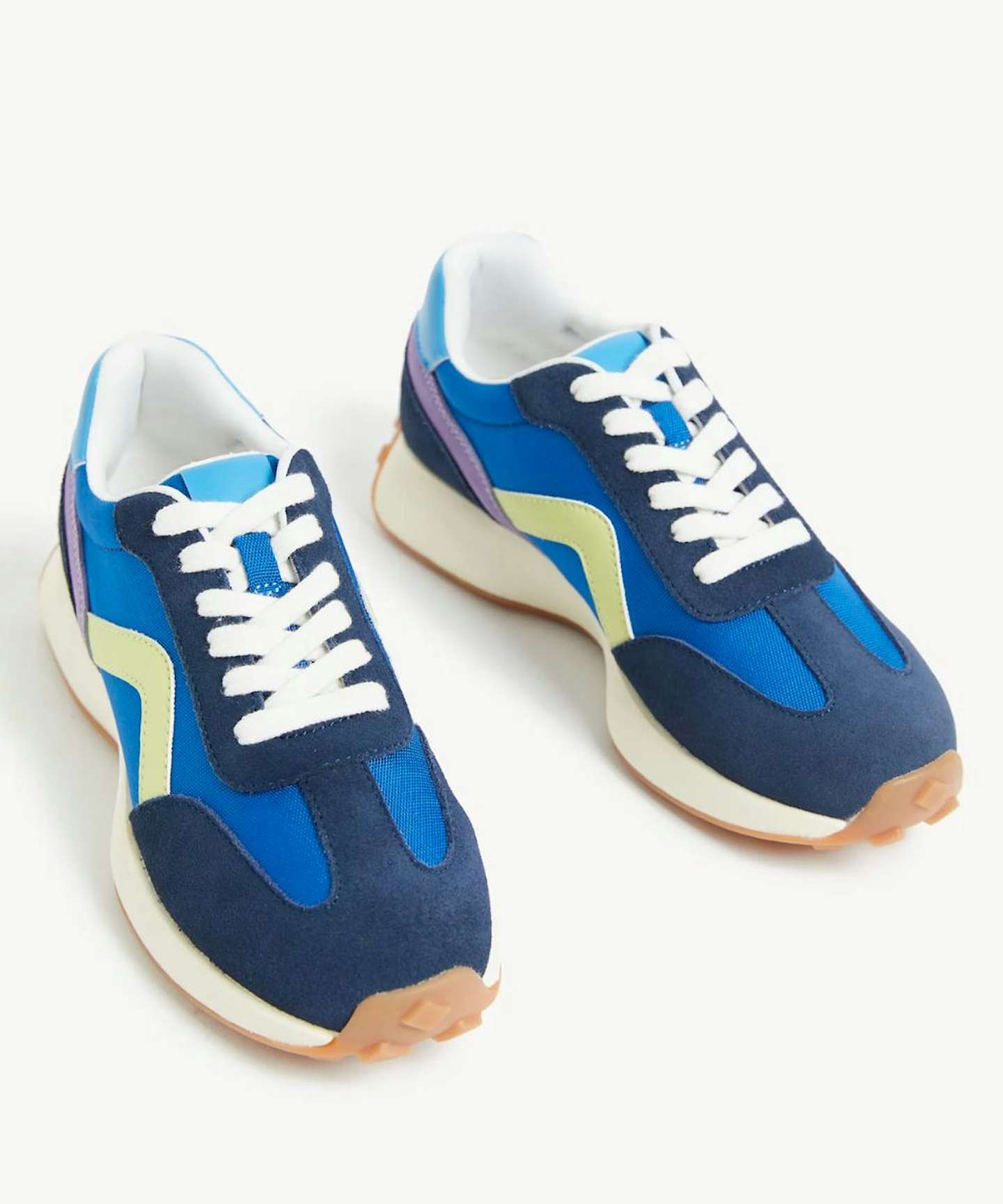 M&S Leather Lace Up Side Detail Trainers in Blue