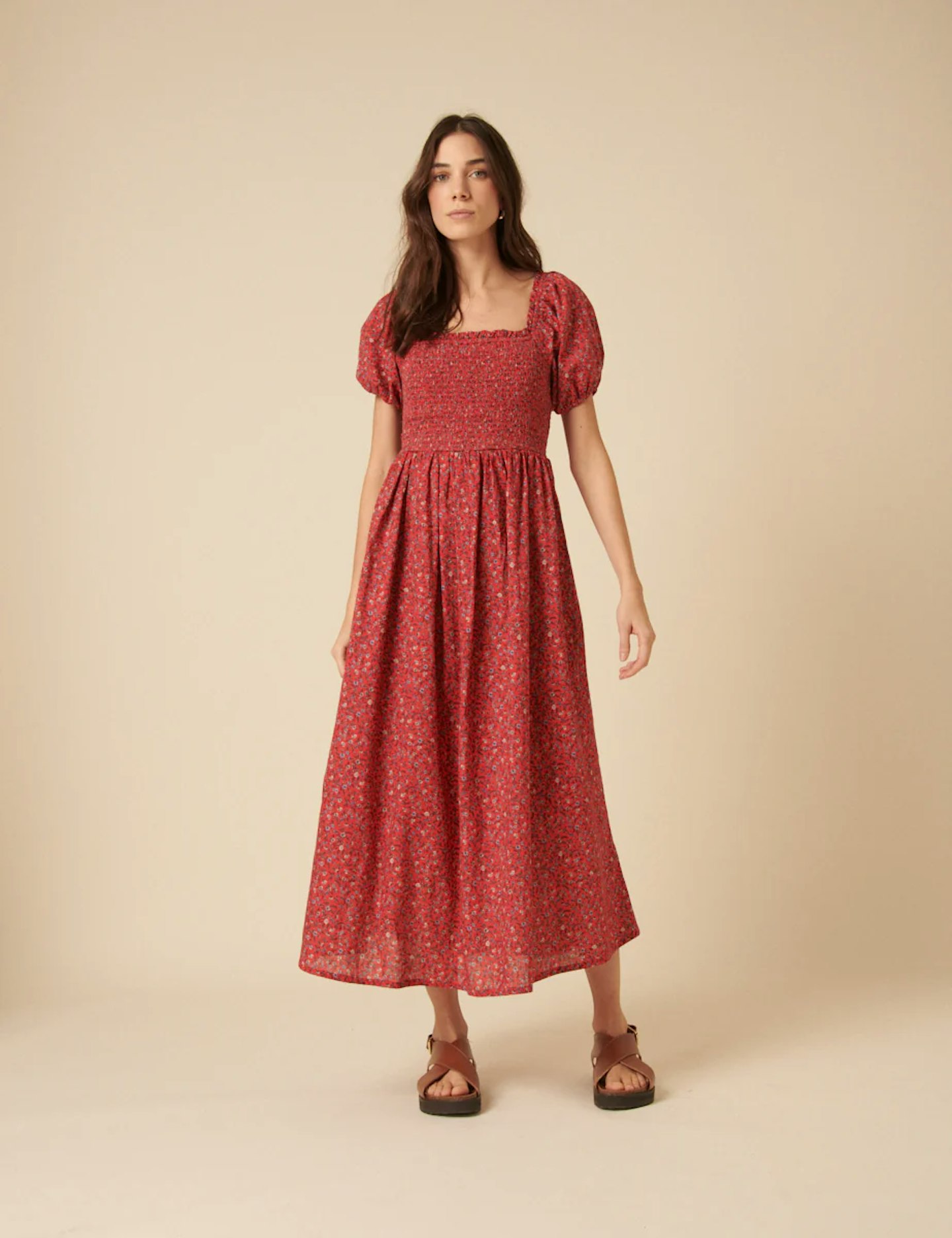 Red Floral Ditsy Midi Dress 
