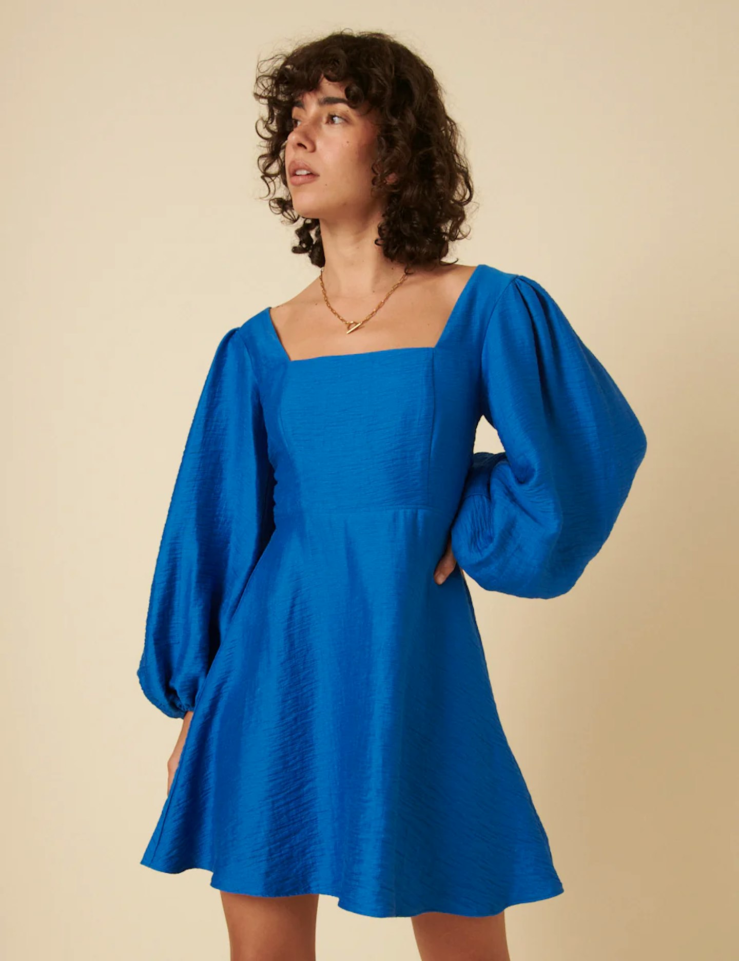 Blue Balloon Sleeve Loredana Mini Dress