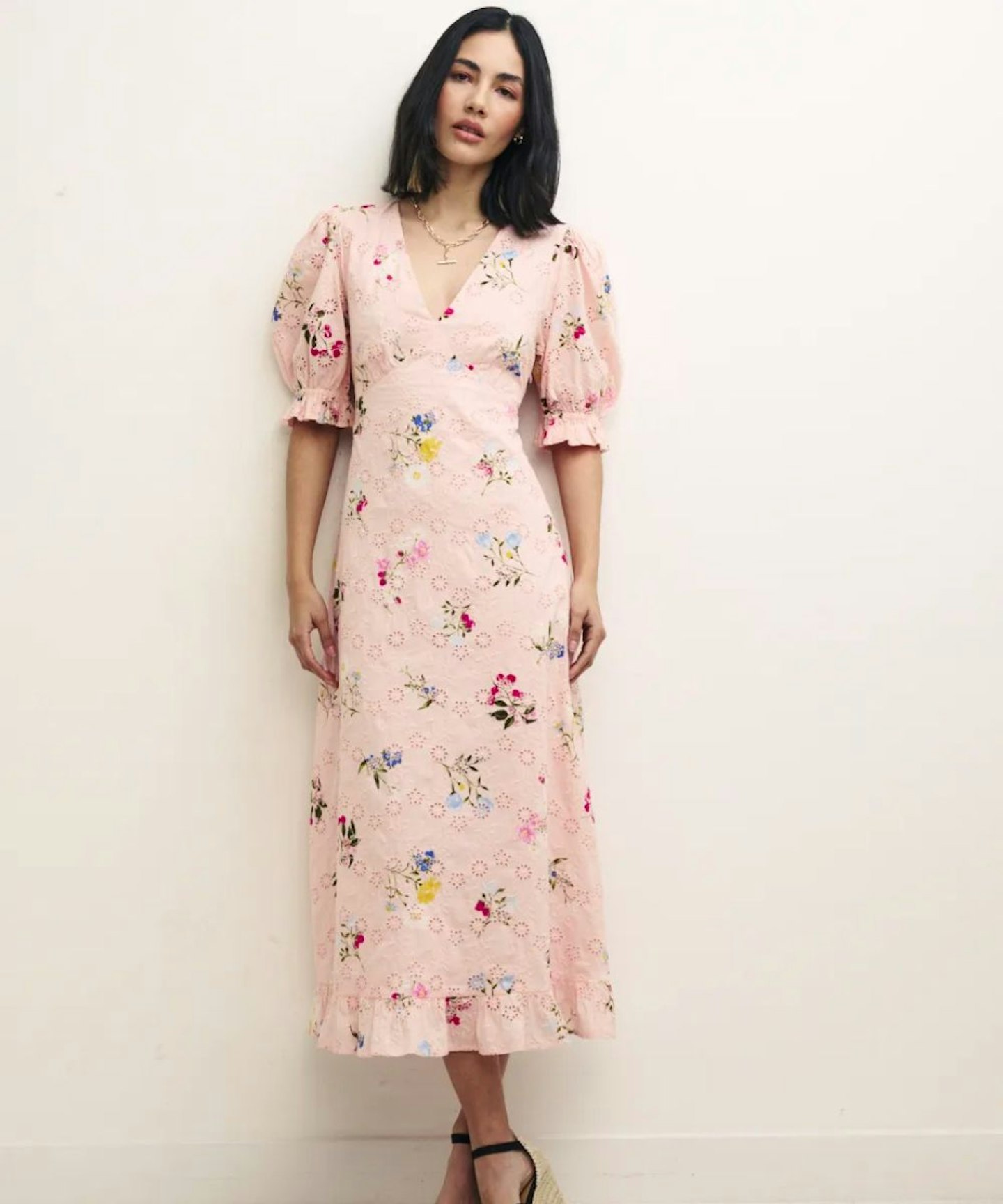 Nobody's Child, Pink Floral Demi Embroidery Midi Dress