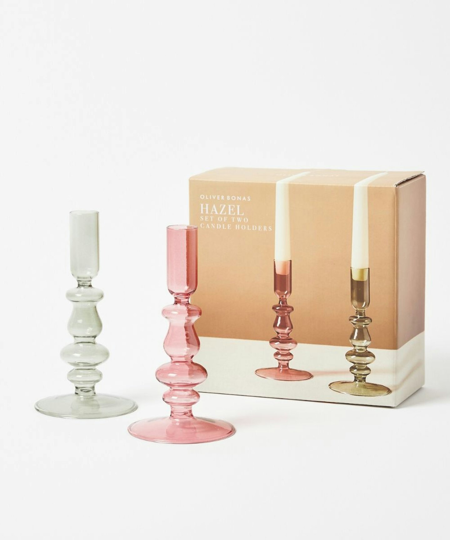 Oliver Bonas, Hazel Glass Candlestick Holders Set Of Two