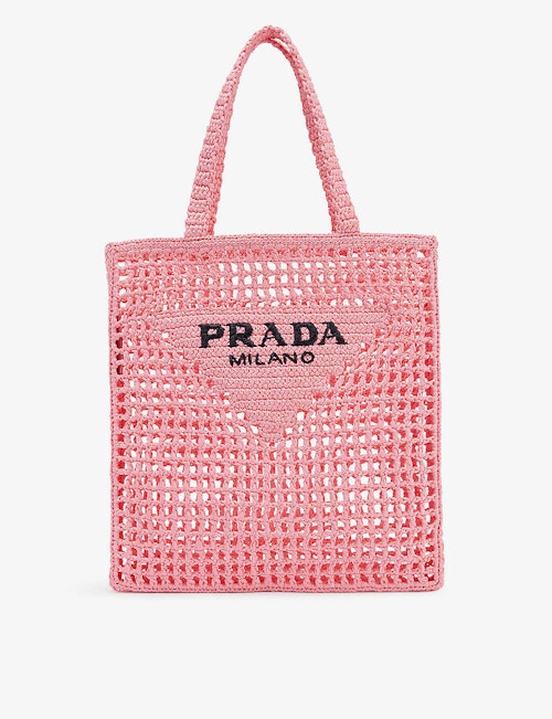 Prada, Logo Crochet Straw Tote Bag