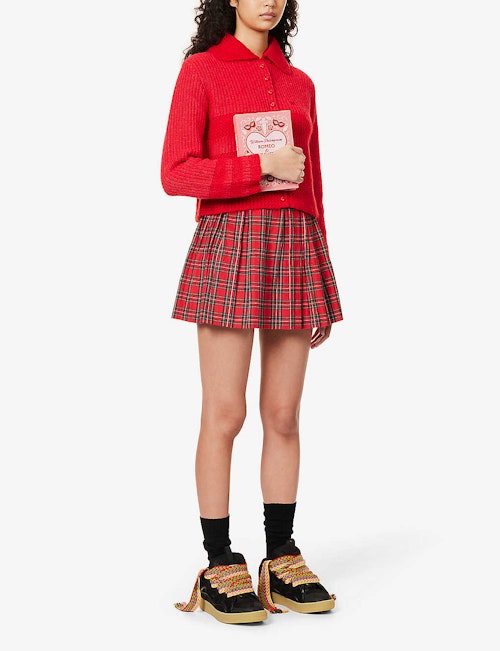 ERL, Pleated Plaid-Pattern Cotton Mini Skirt