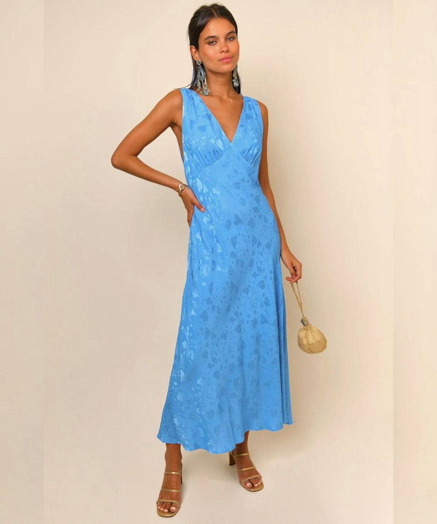 Rixo, Sandrine Blue Leaf Jacquard Dress
