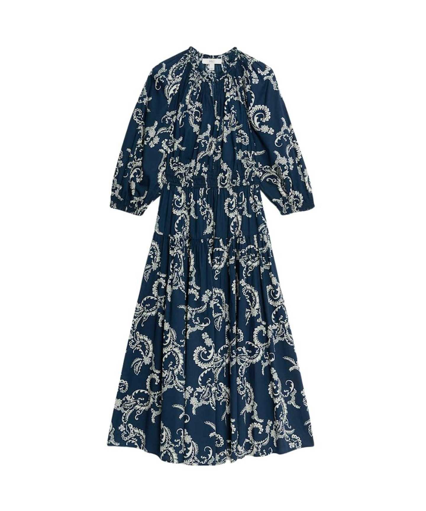 M&S, Pure Cotton Printed Midi Waisted Dress