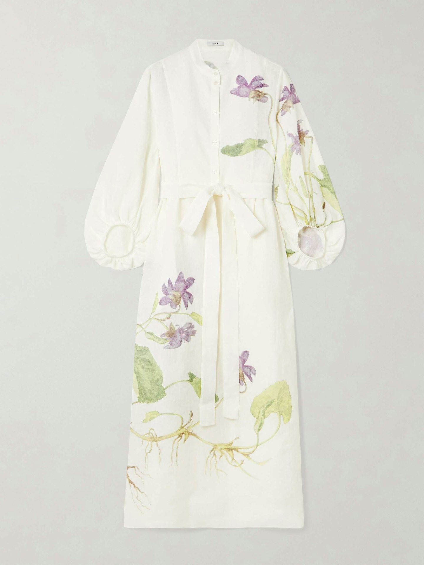 Erdem, Belted Floral-Print Linen Midi Shirt Dress
