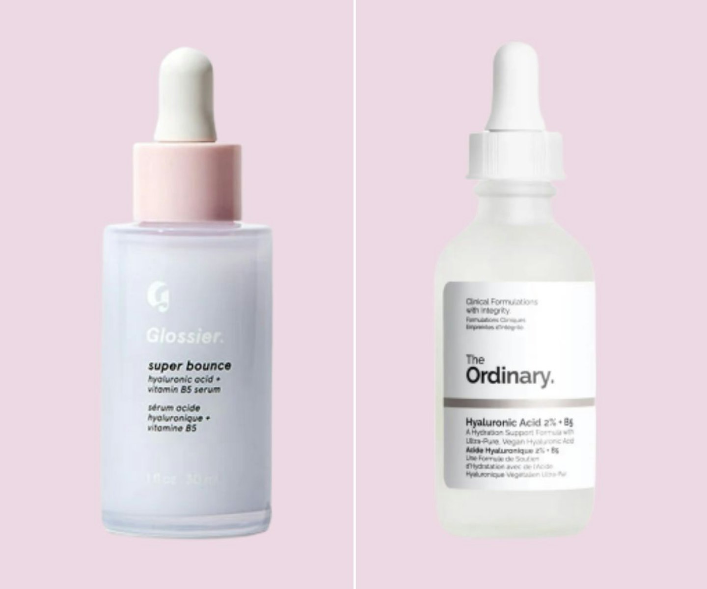 Glossier Super Bounce Serum vs. The Ordinary Hyaluronic Acid 2% + B5 Serum 