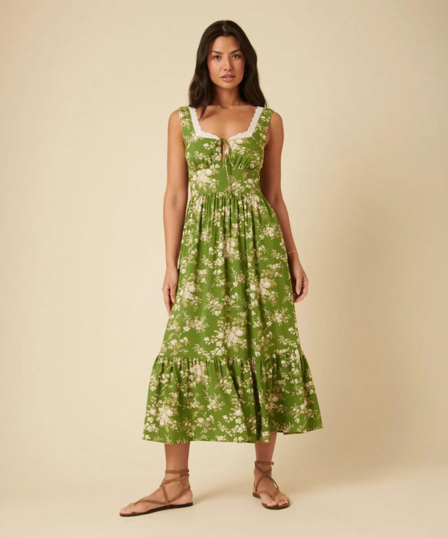 Green Floral Heather Midi Dress