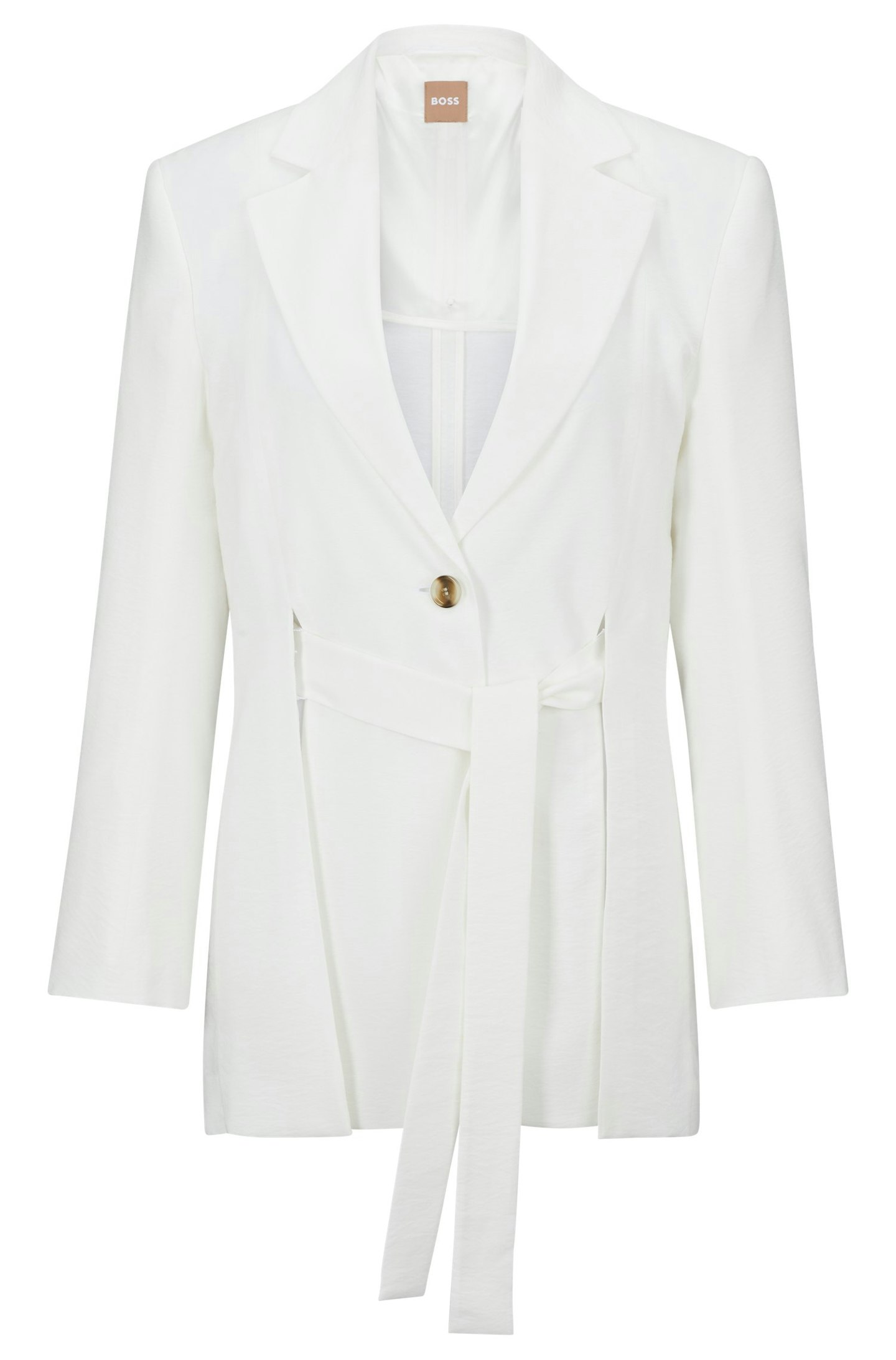 Single breast blazer with belt, £525 at BOSS