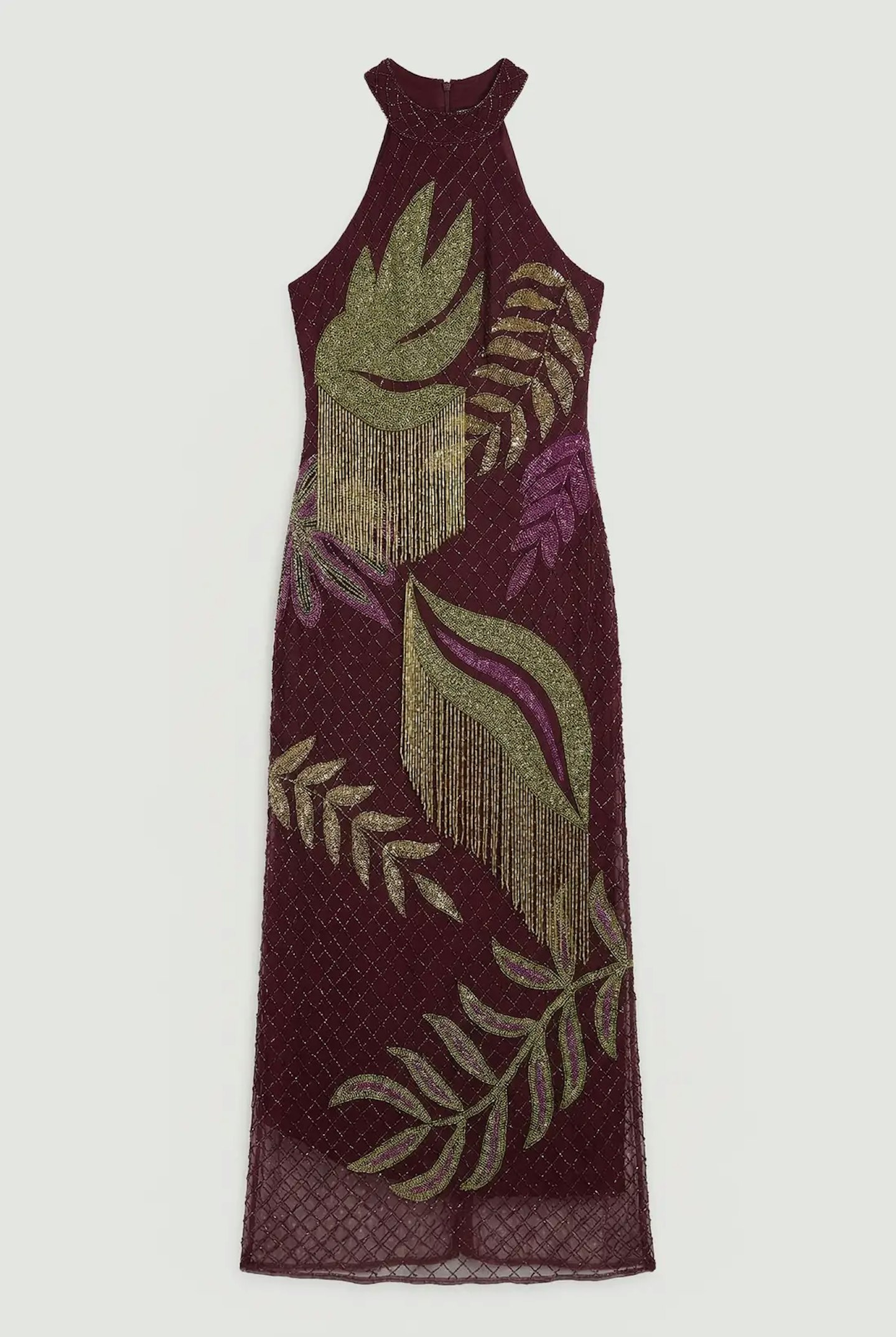 vintage high waisted dress Karen Millen Side Cut Out Gold Chain Print Dress main image 0