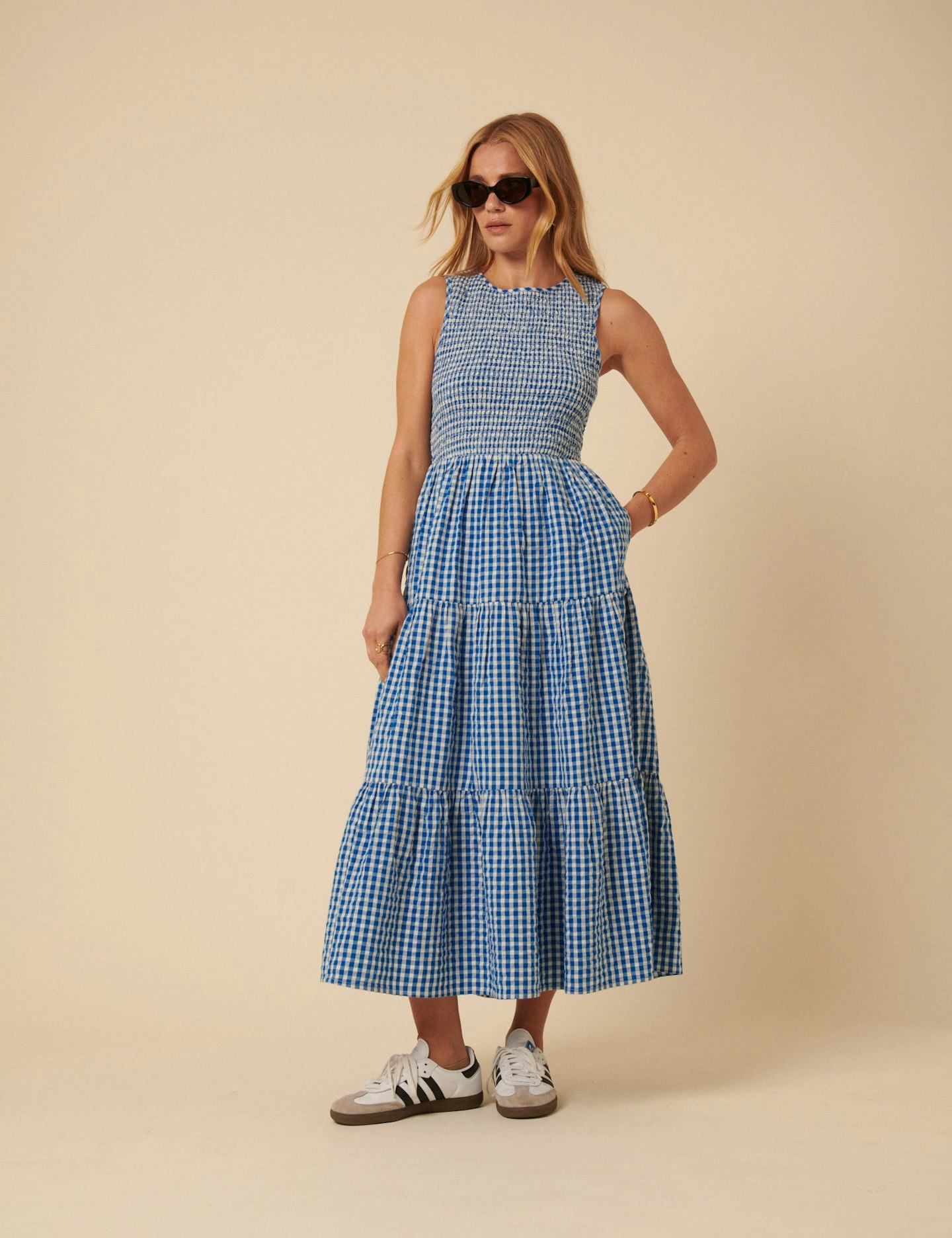 Nobody's Child Blue Gingham Sleeveless Tiered Charlie Midi Dress