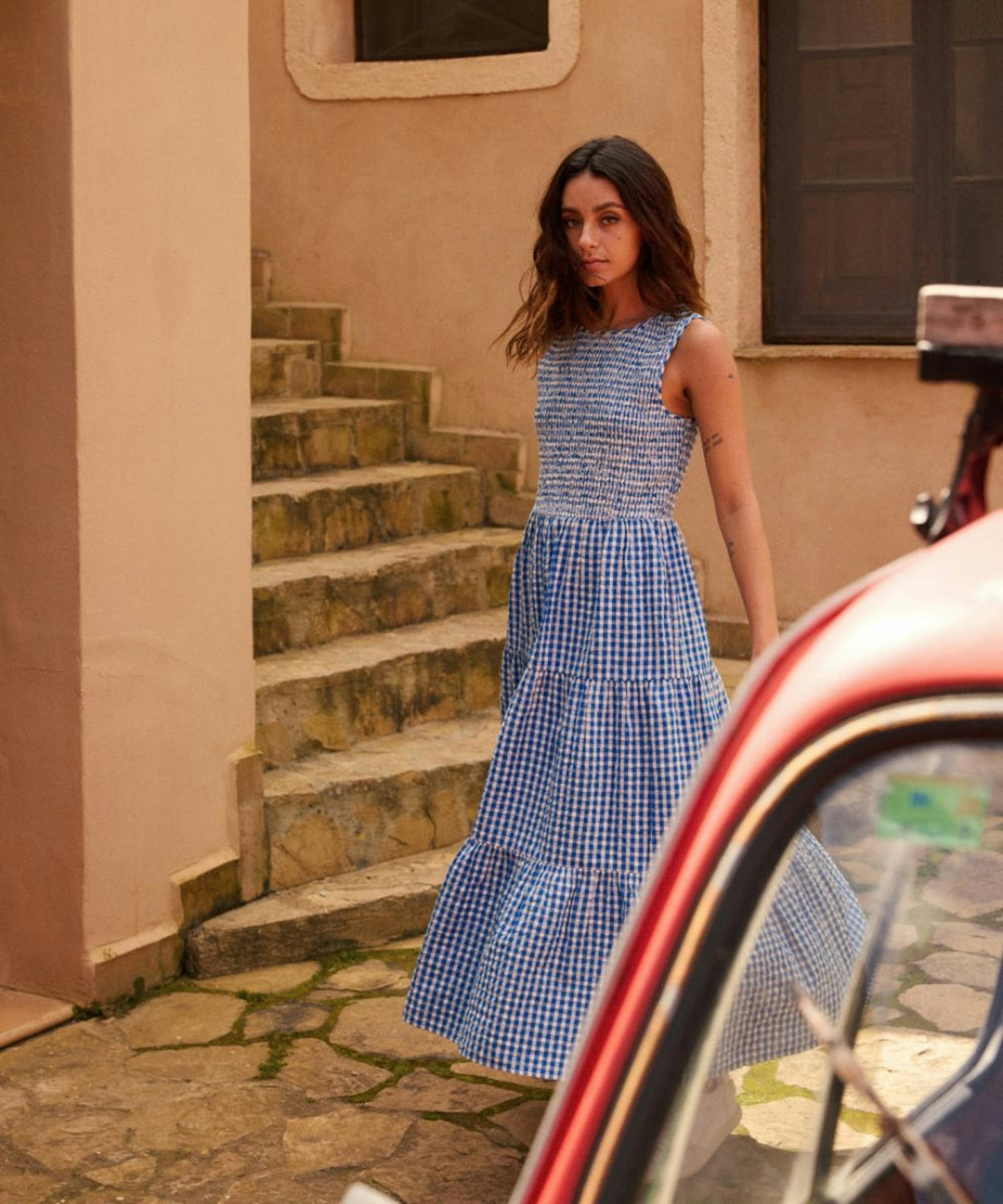 Nobody's Child Blue Gingham Sleeveless Tiered Charlie Midi Dress