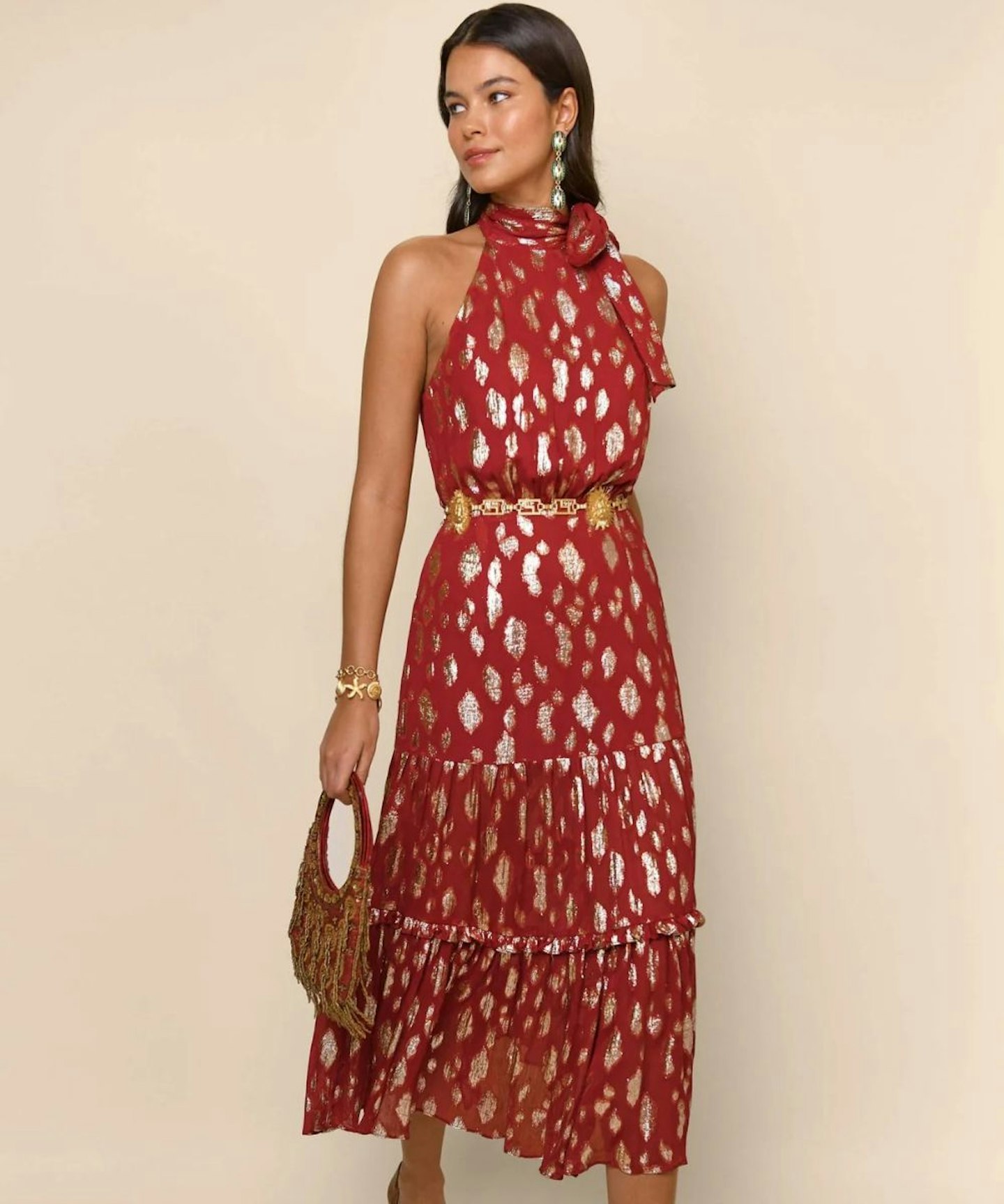 RIXO, Eleanor Tie-Neck Halter Dess