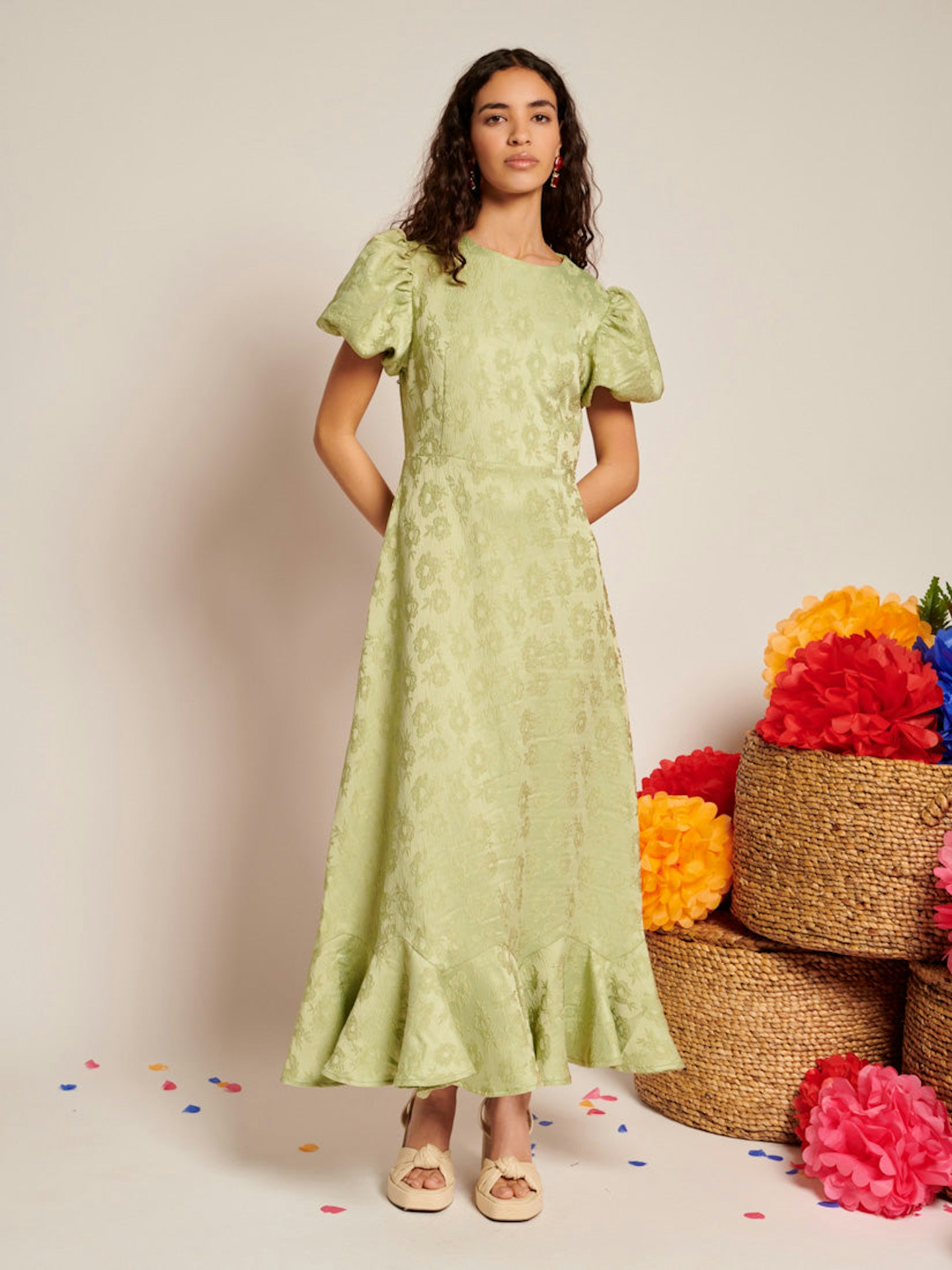 Sister Jane, Olive Ruffle Midi Dress