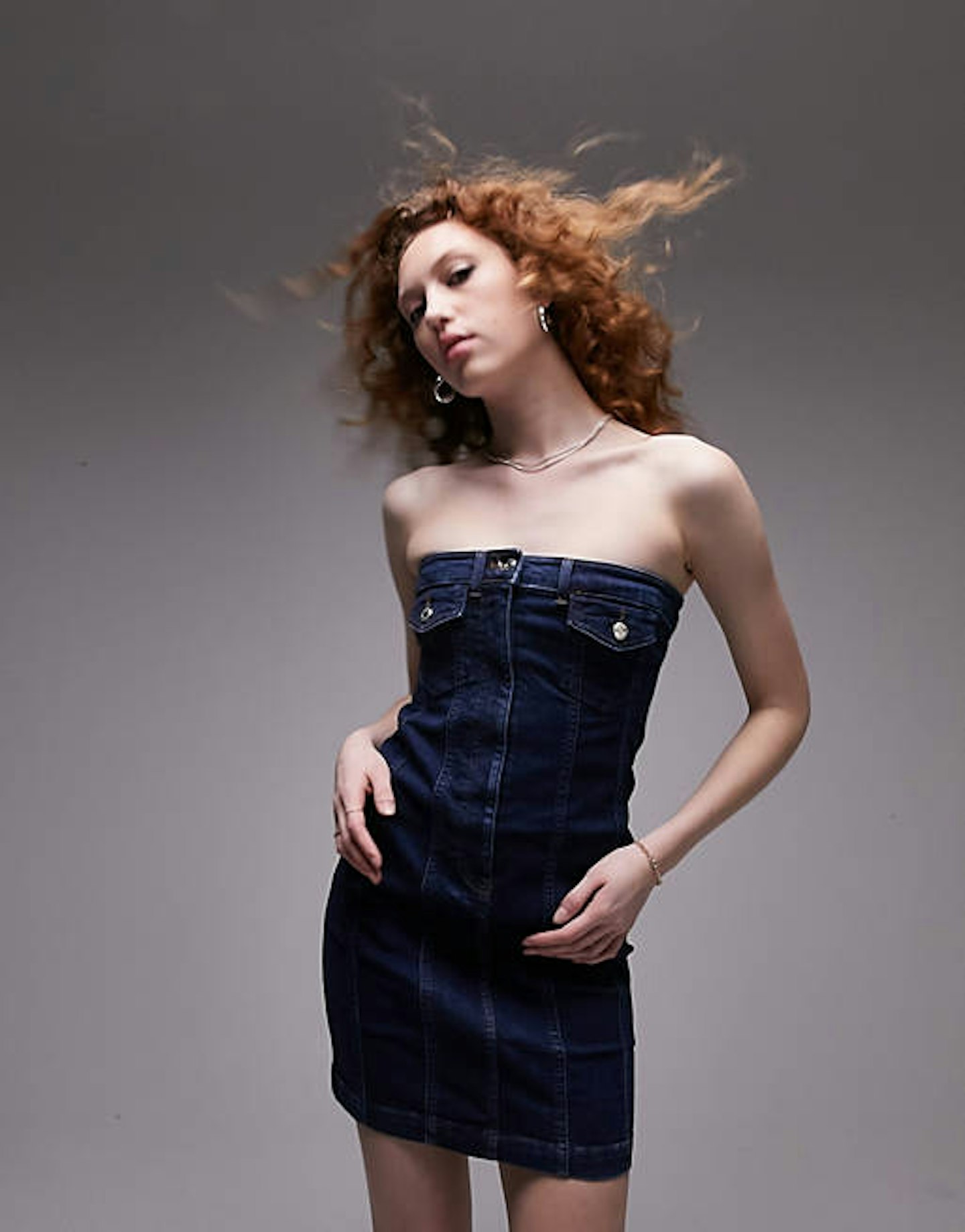 Topshop, Bustier Denim Dress In Indigo