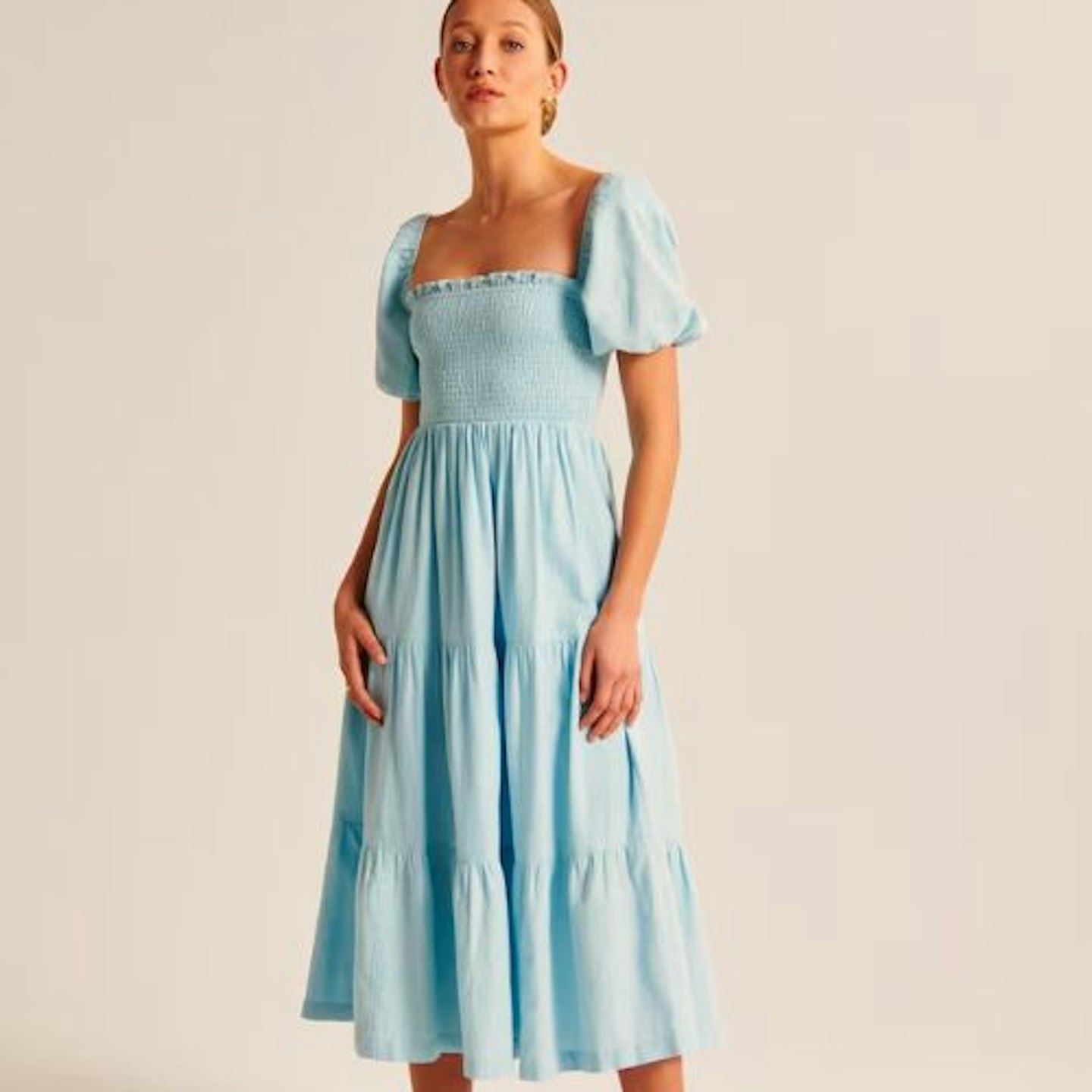 Abercrombie & Fitch, Smocked Bodice Linen-Blend Midi Dress