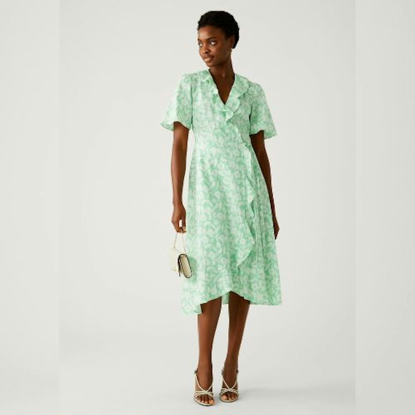 Marks and Spencer, Linen Rich Floral V-Neck Midi Wrap Dress