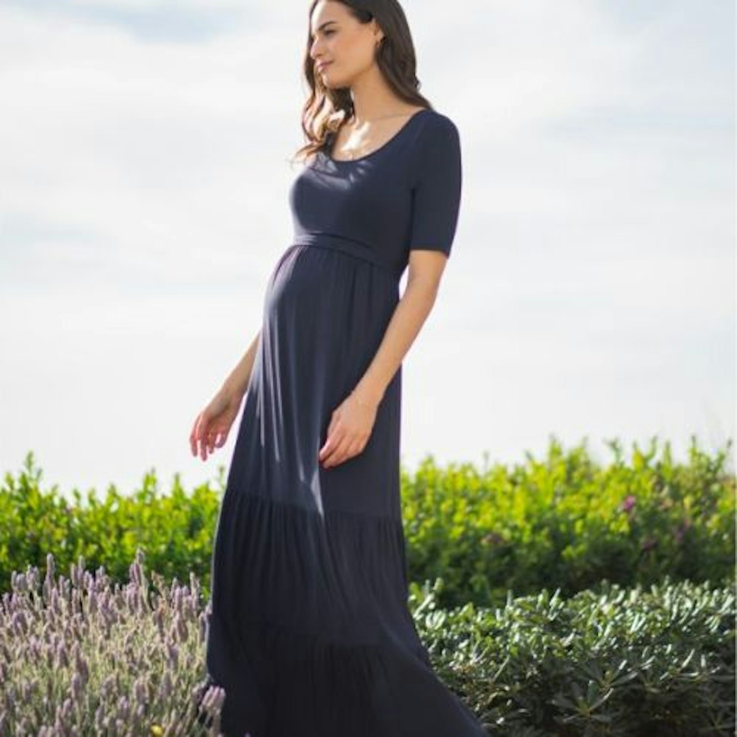 Seraphine, Navy Blue Jersey Maternity & Nursing Maxi Dress