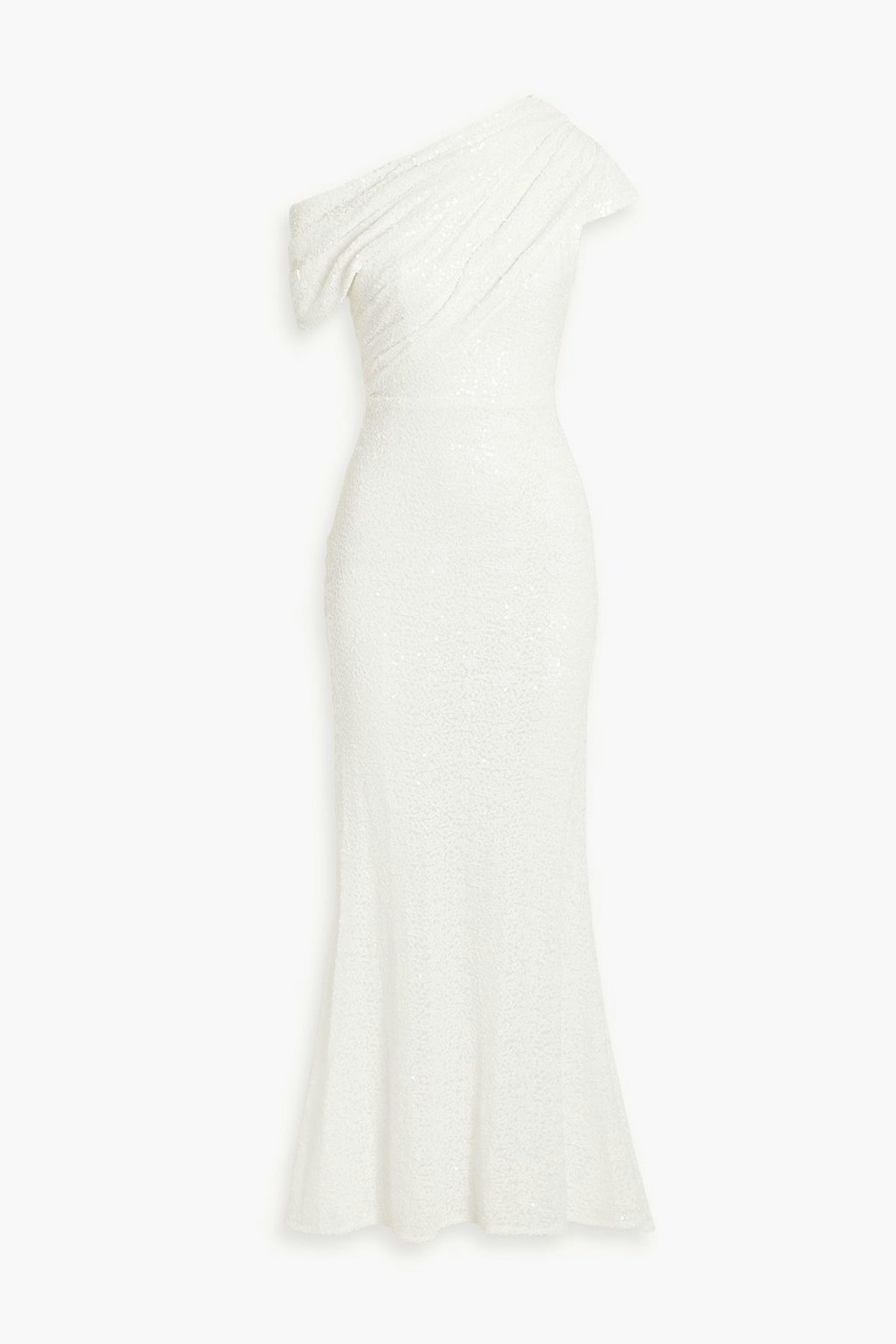 Badgley Mischka, One-Shoulder Draped Sequinned Tulle Gown