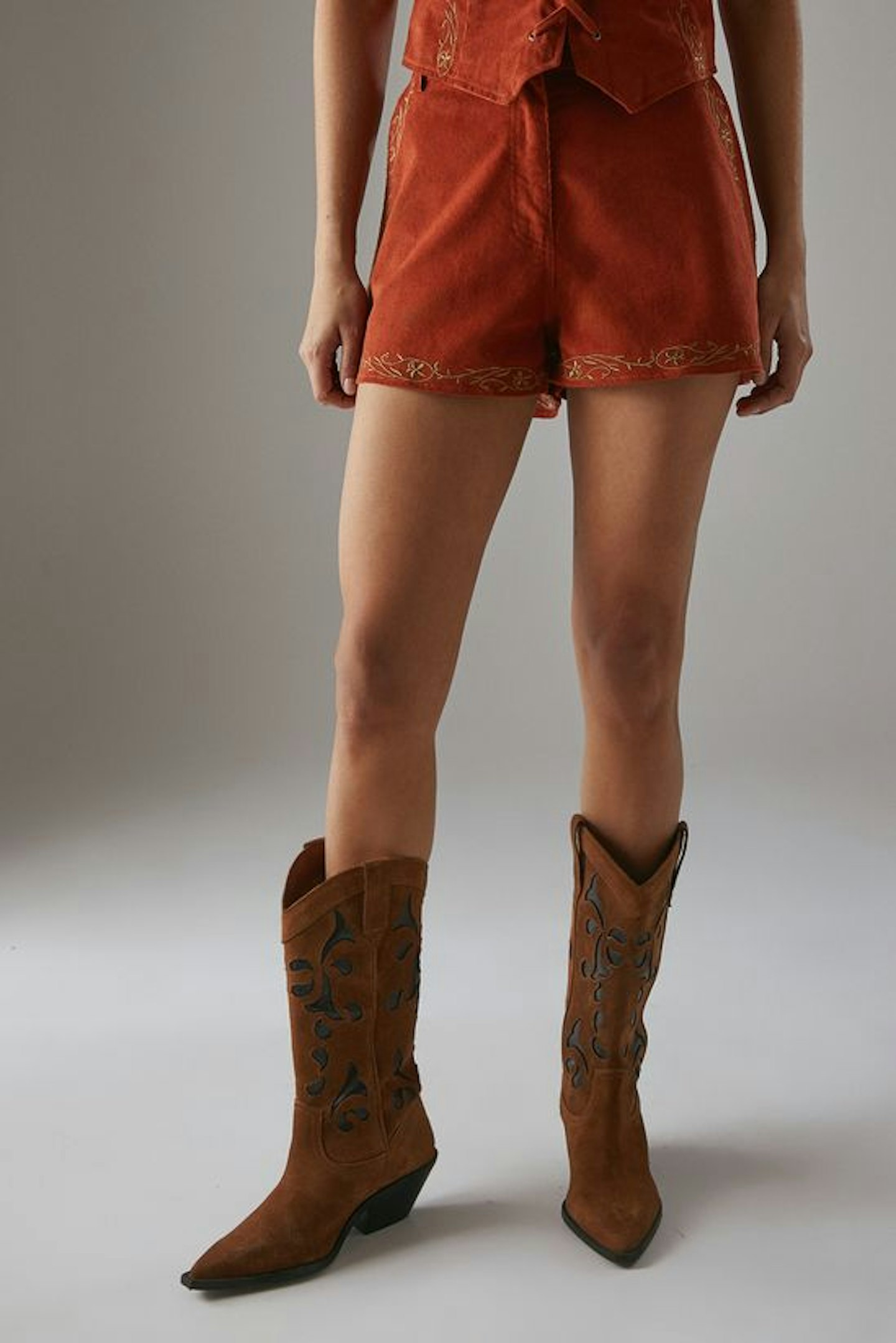 Warehouse, HCD Cord Embroidered High Waist Shorts
