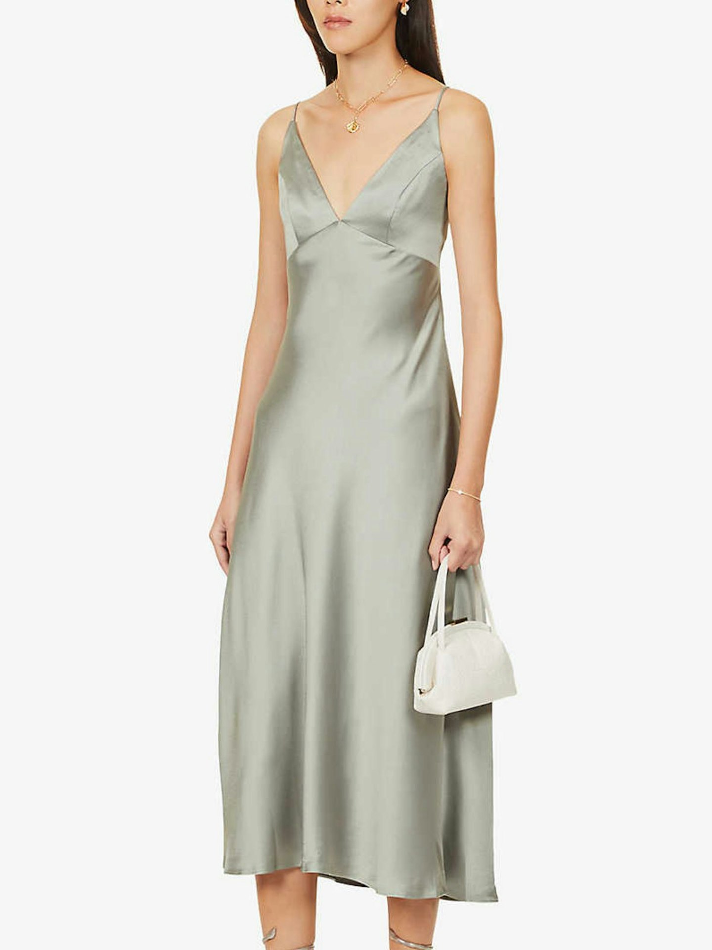 Jenny Yoo Bellini V-Neck Satin Midi Dress