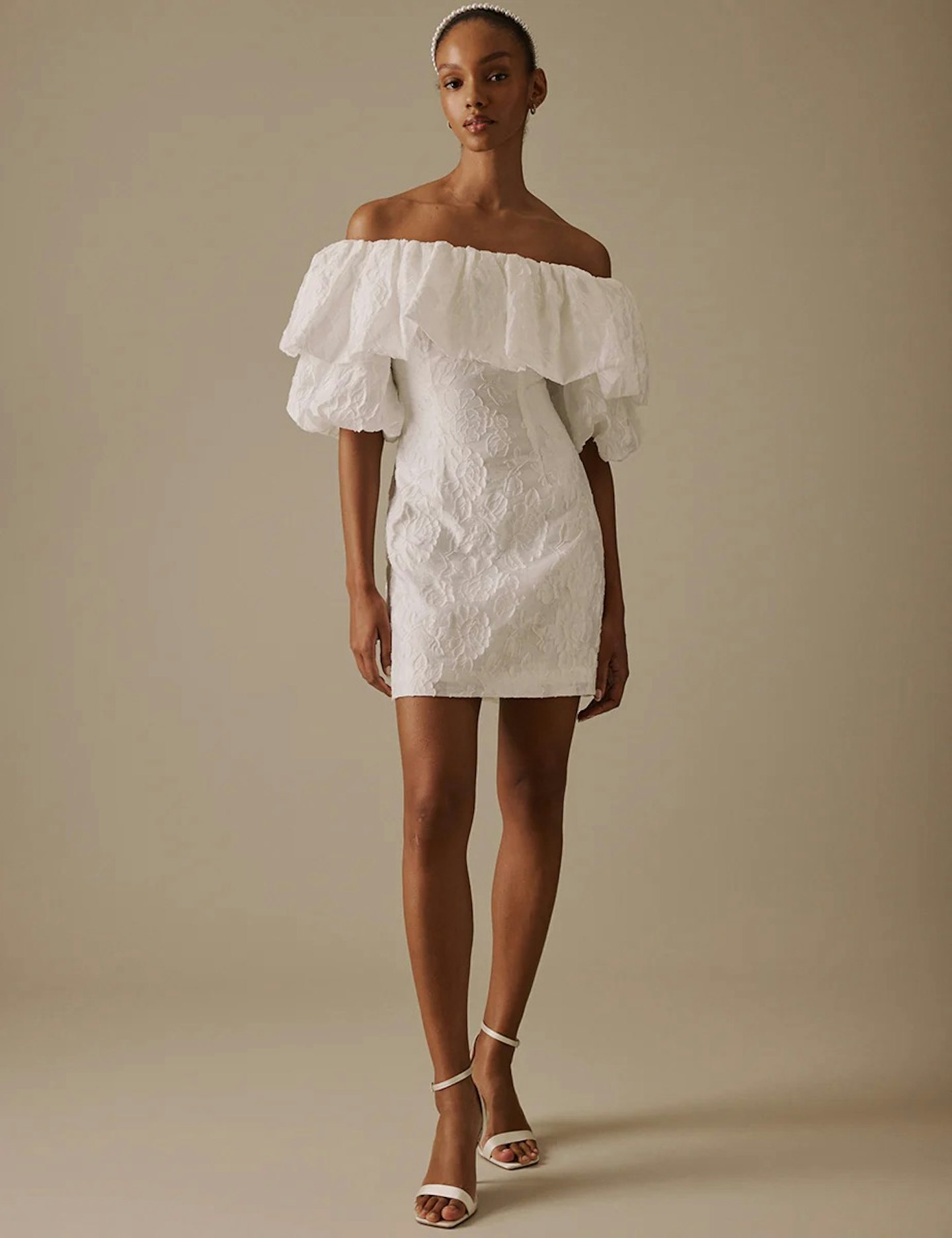 Nobody's Child White Puff-Sleeve Mini Blakeney Bridal Dress
