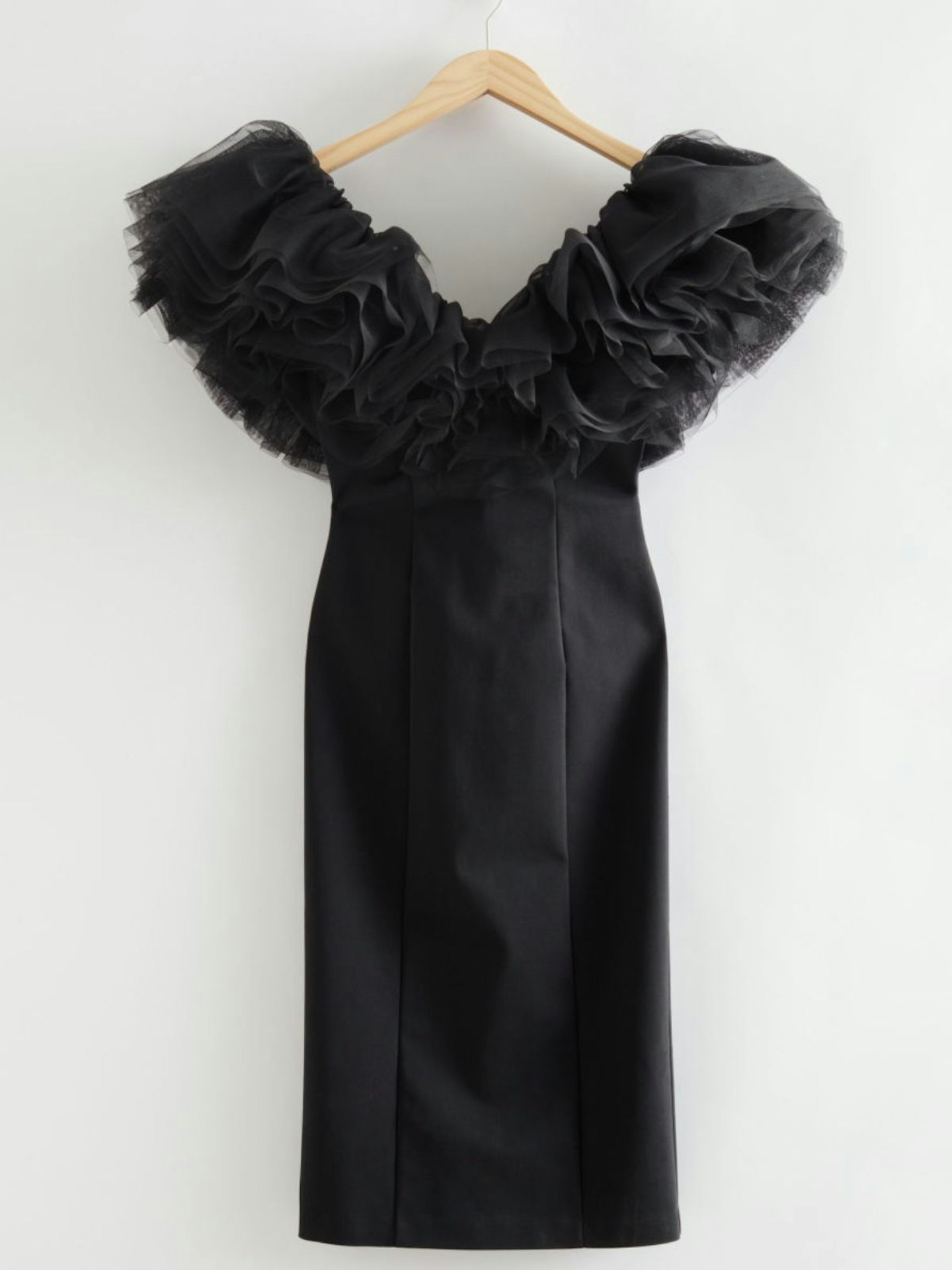 & Other Stories Multi Ruffled V-Neck Dress Black