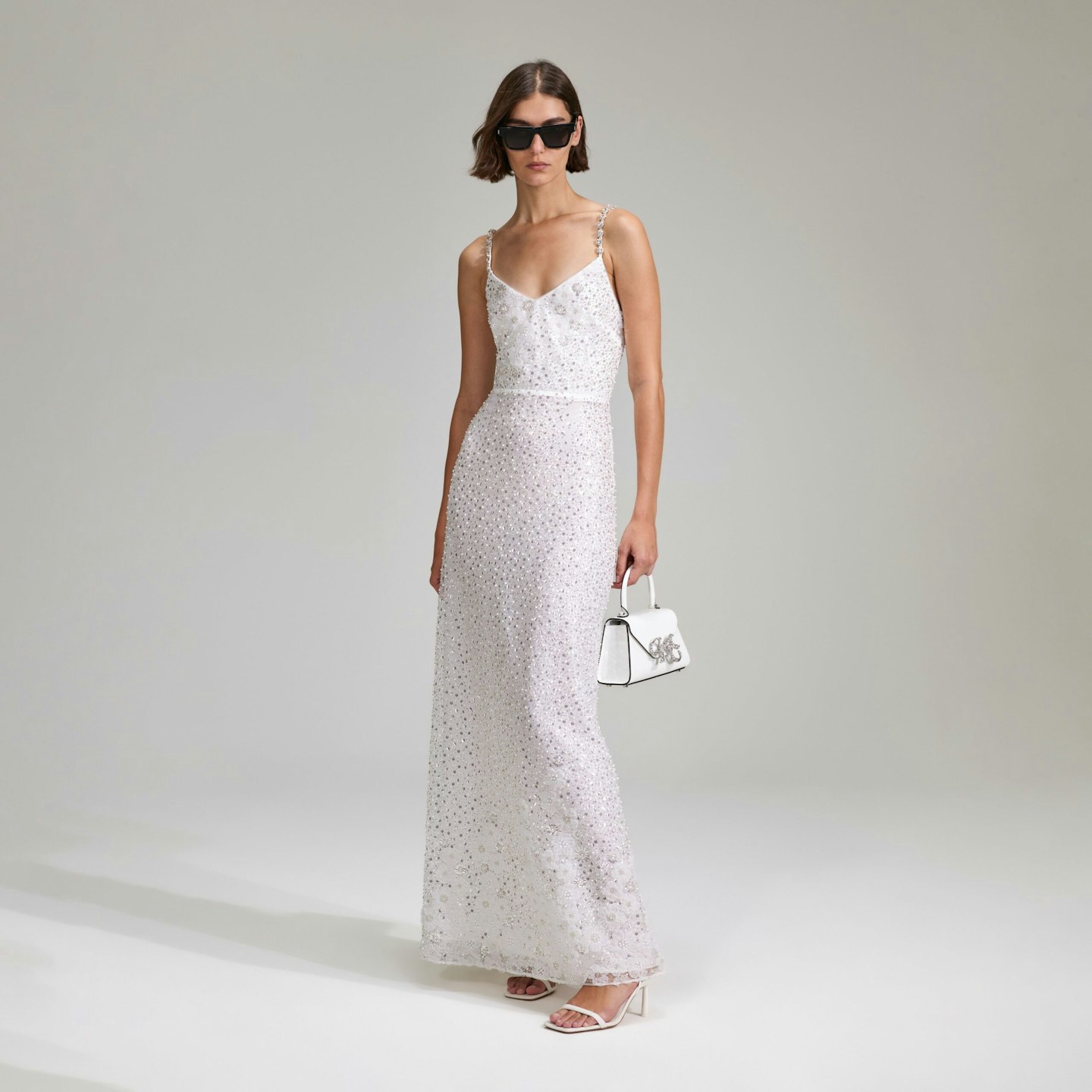 Self-Portrait, White Beaded Sequin Maxi Dress