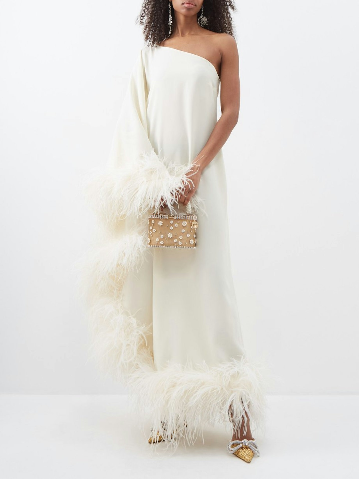 Taller Marmo, Ubud One-Shoulder Feather-Trimmed Dress