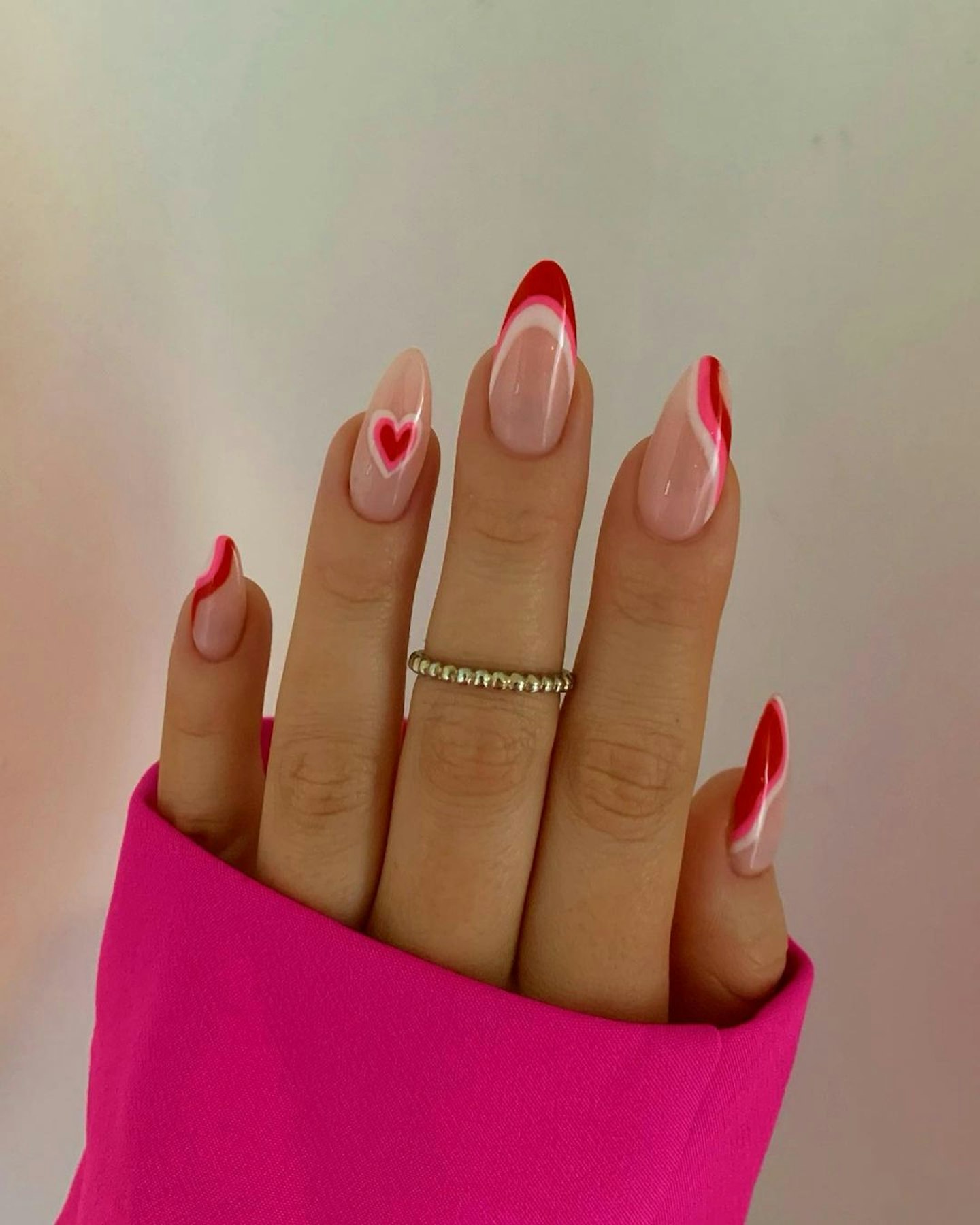 Pink and Red Almond Nails