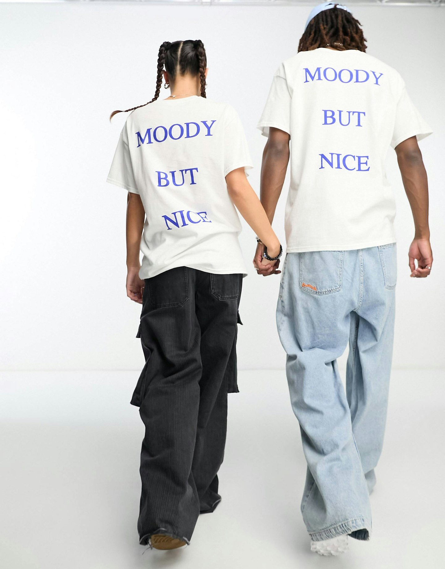 COLLUSION, Unisex Moody But Nice Slogan T-Shirt