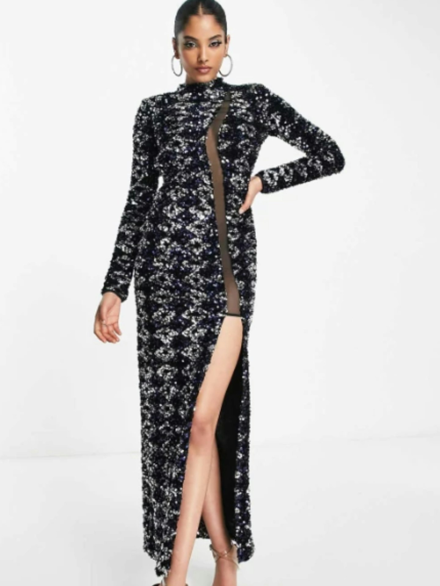 ASOS Design High Neck Backless Sequin Maxi Dress In Midnight Blue