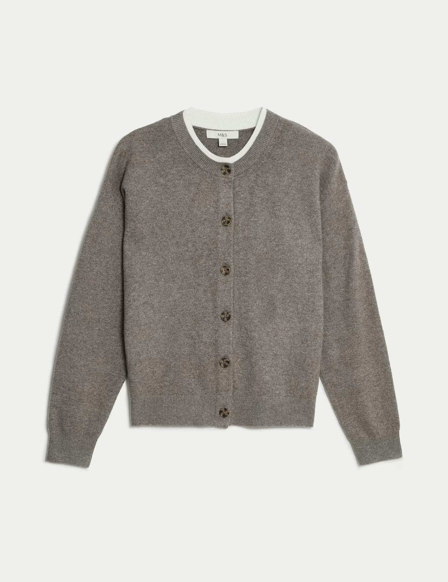 M&S Crew Neck Tipped Detail Cardigan