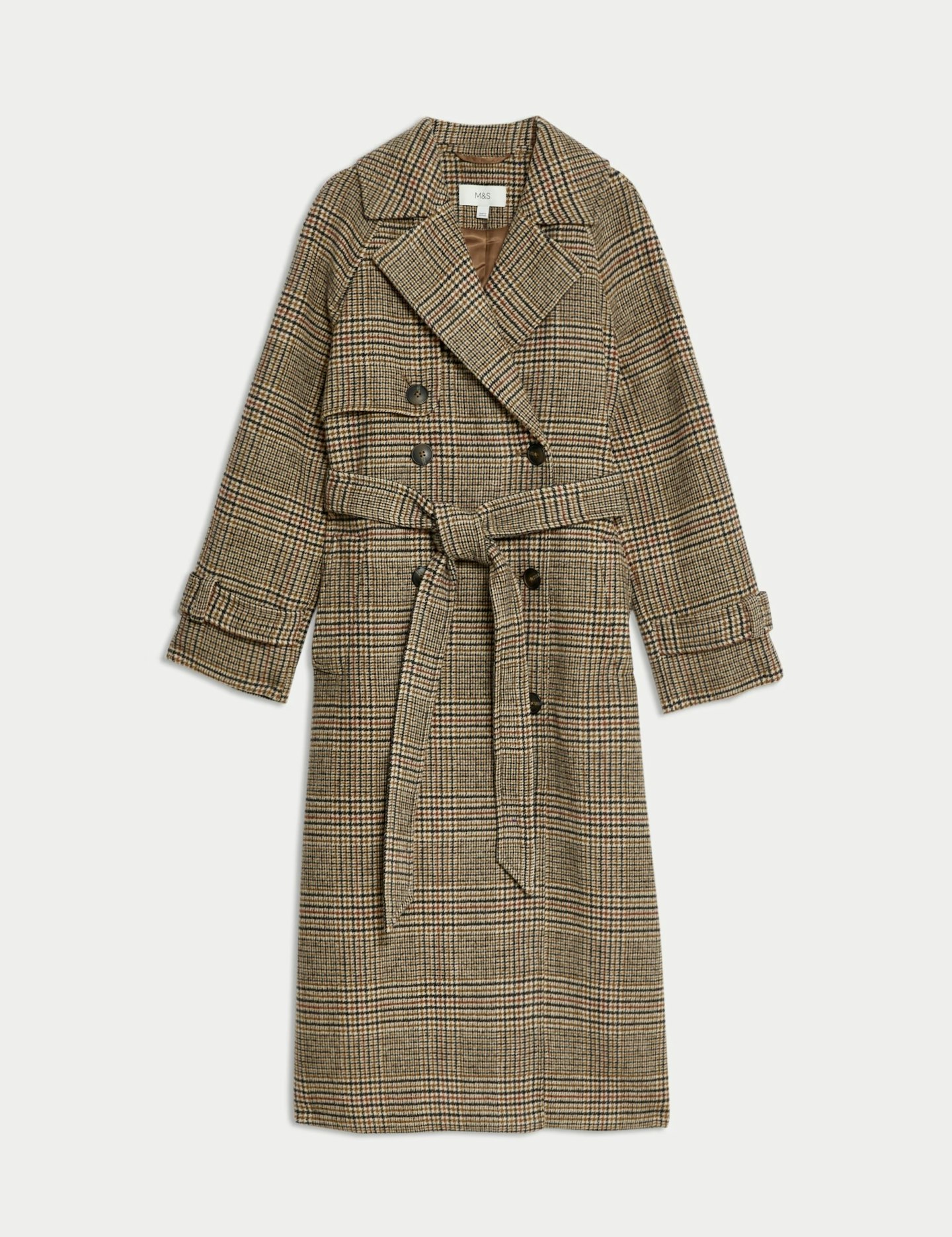 M&S Checked Longline Trench Coat with Wool