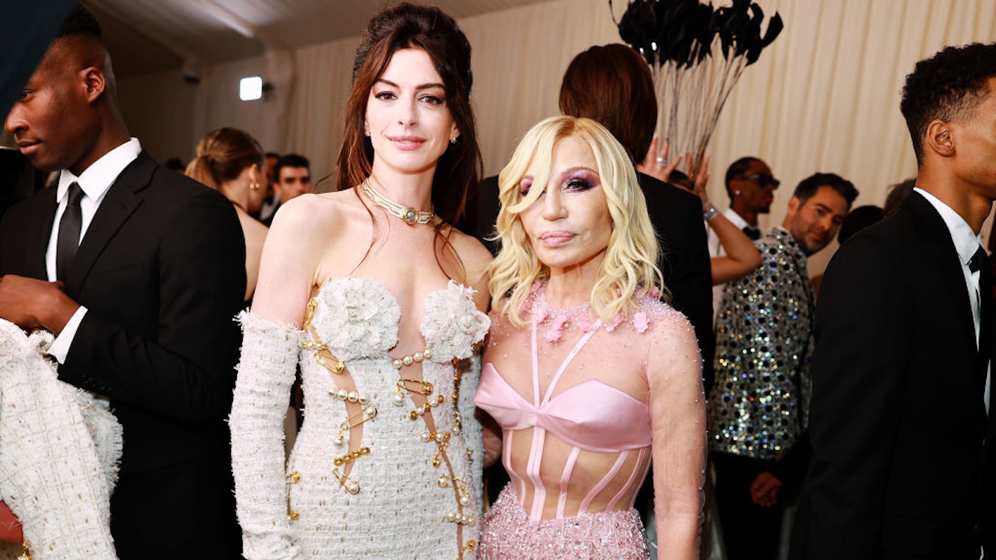 The 2023 Met Gala Celebrating "Karl Lagerfeld: A Line Of Beauty" Anne Hathaway and Donatella Versace