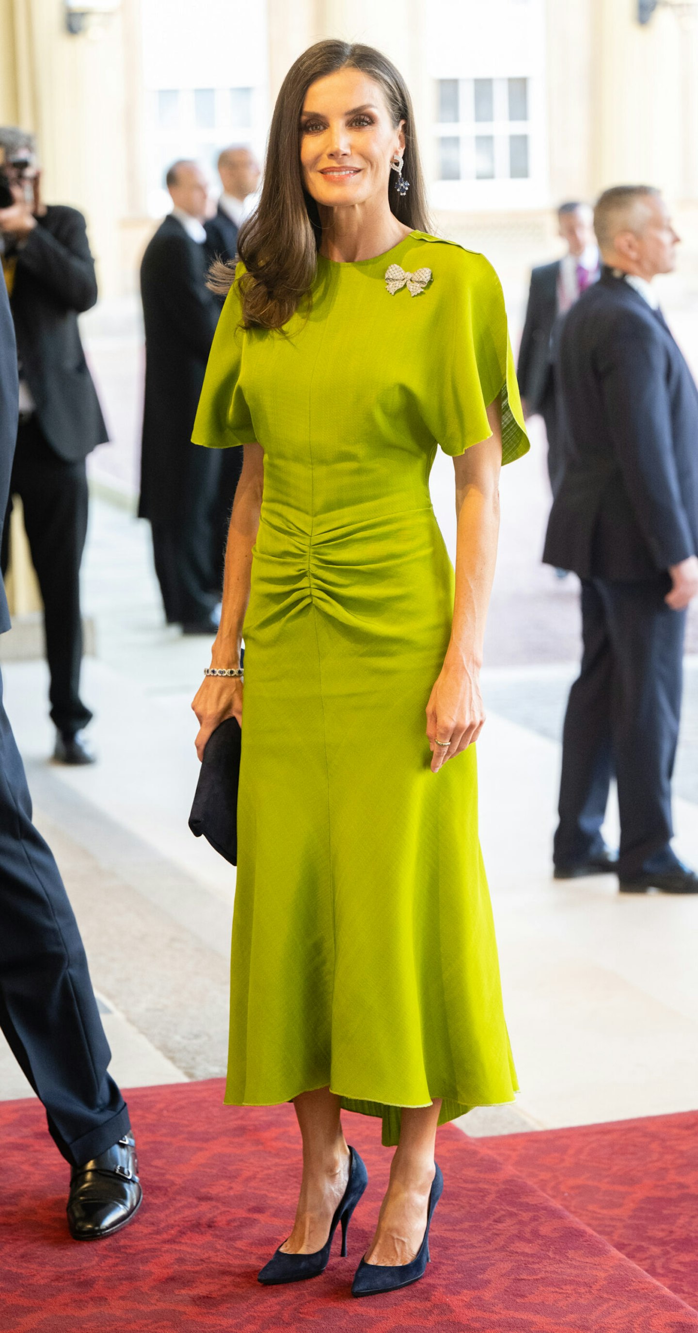 Queen Letizia of Spain attends the Coronation Reception For Overseas Guests at Buckingham Palace.