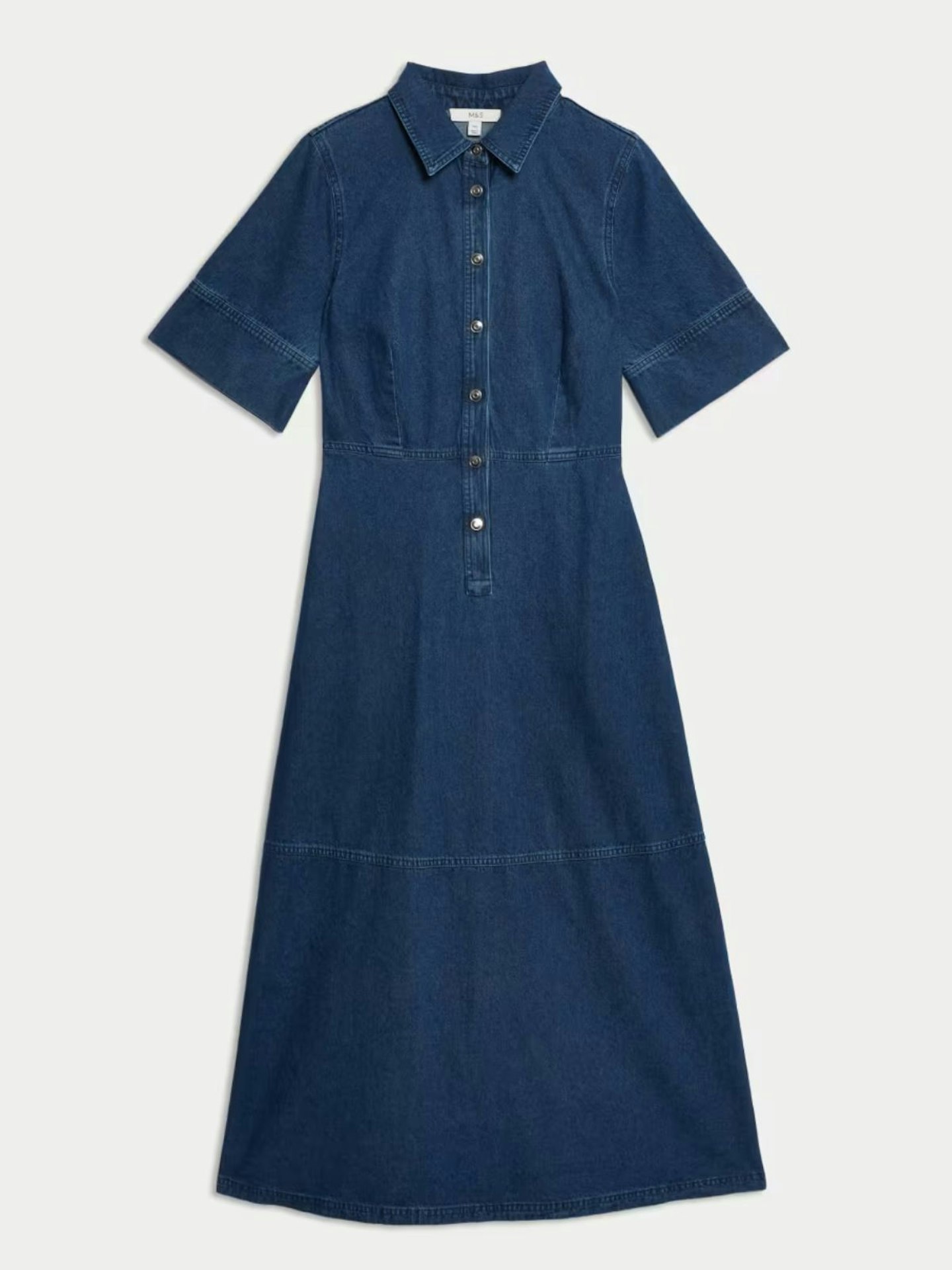 Denim Button Front Midi Shirt Dress