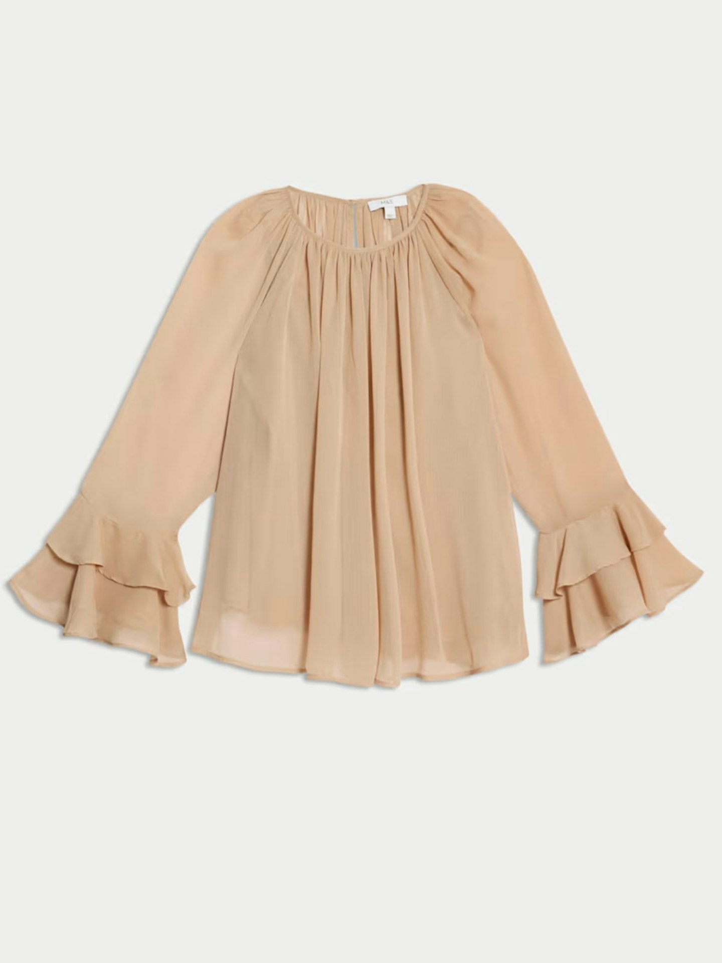 Crew Neck Ruffle Sleeve Blouse