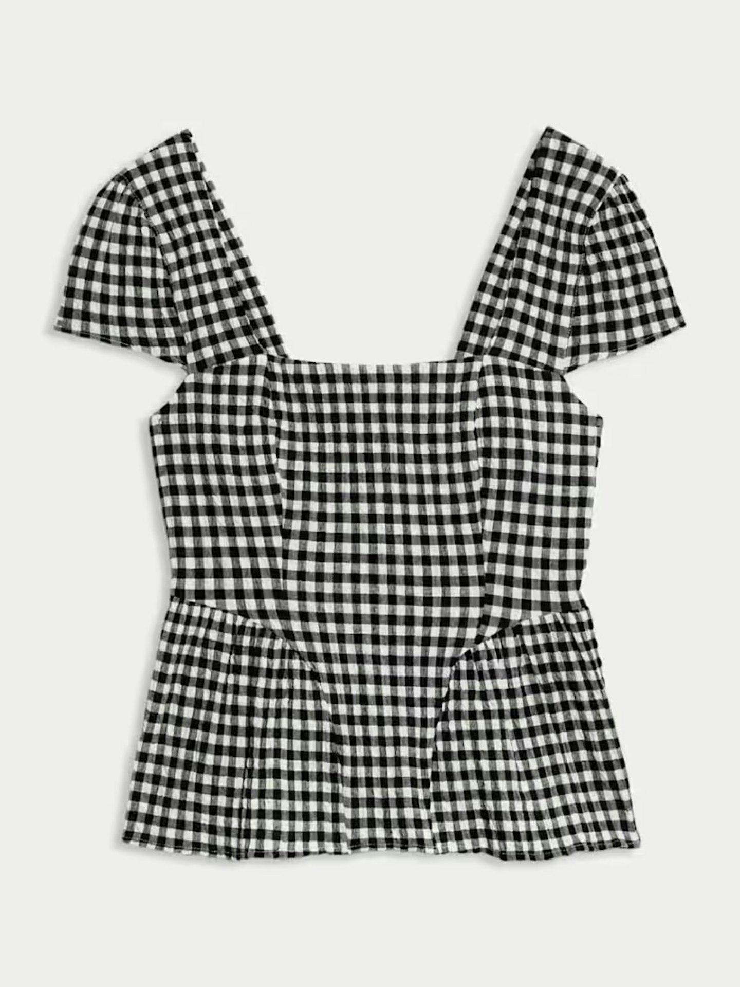 Cotton Rich Checked Cap Sleeve Peplum Top