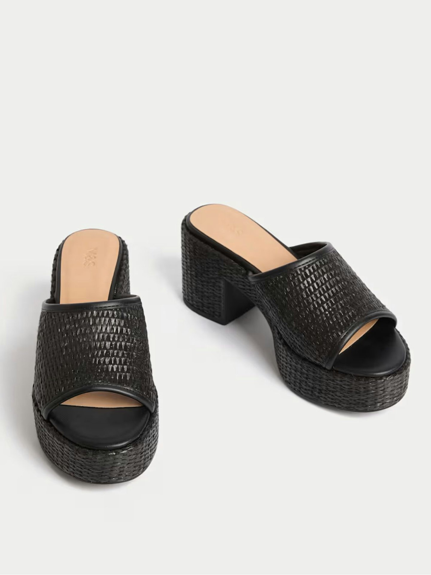 Raffia Woven Platform Peep Toe Mules
