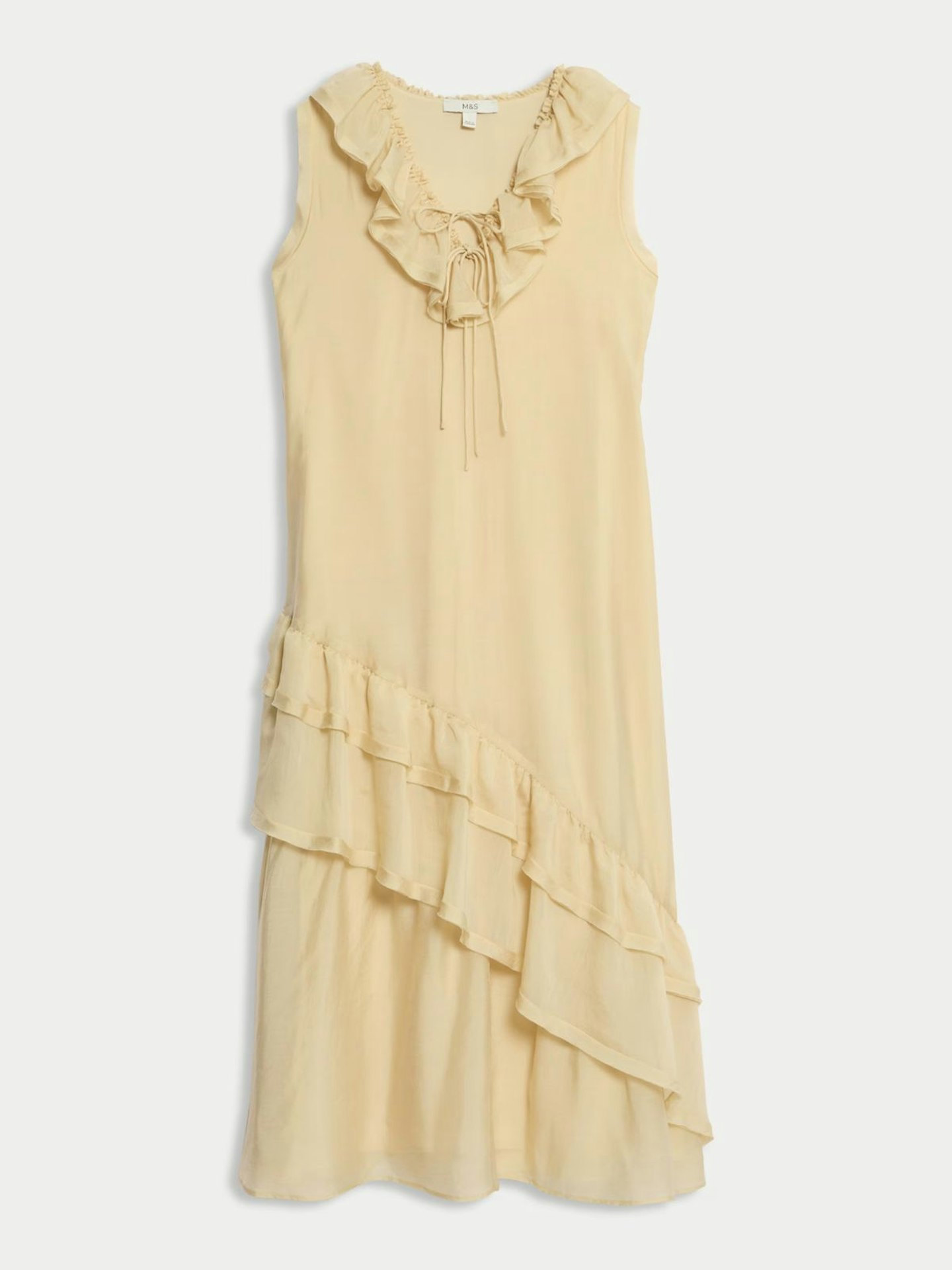 Lyocell Rich Ruffle Midi Column Dress