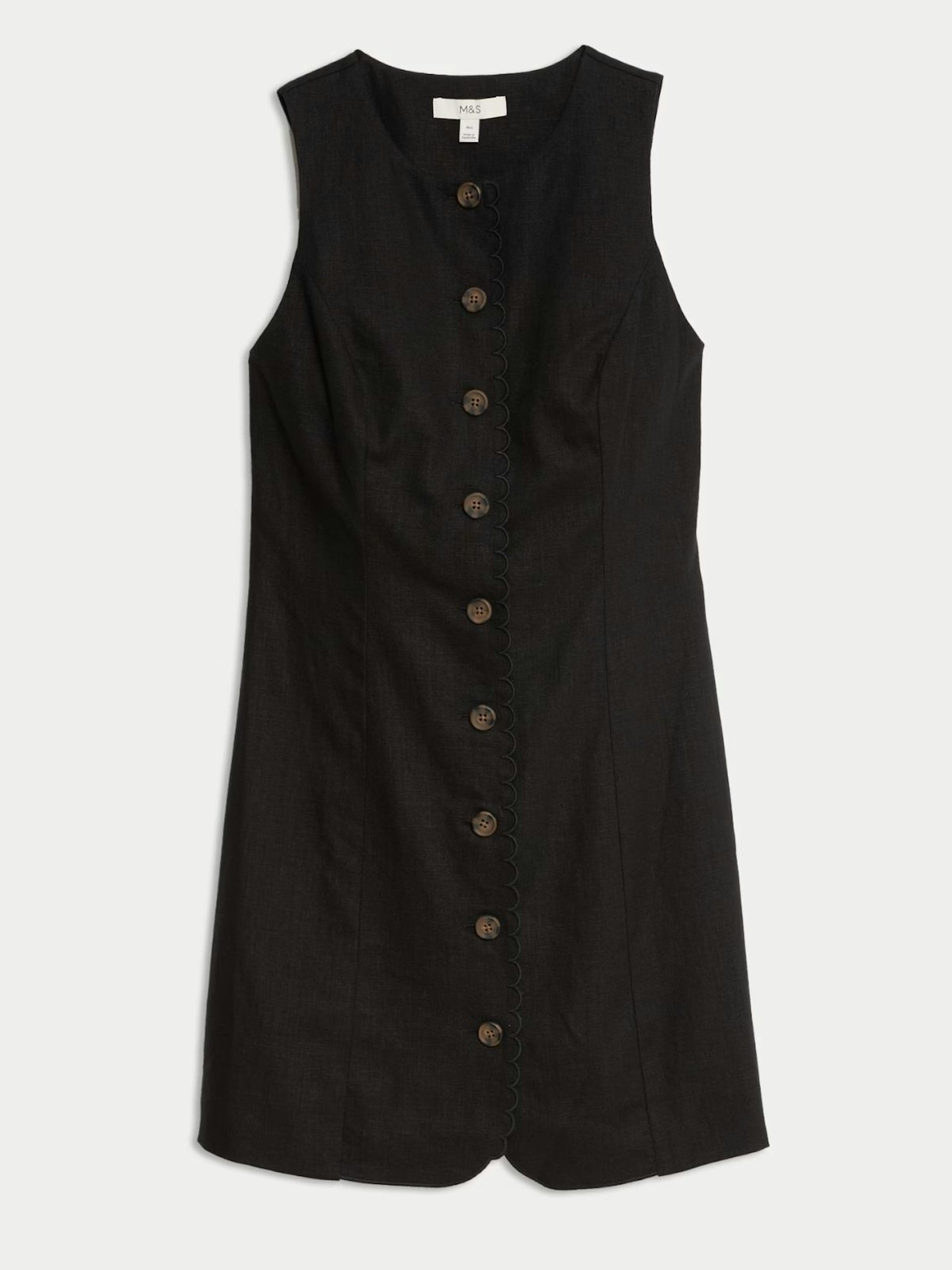 Linen Blend Button Through Mini Shift Dress