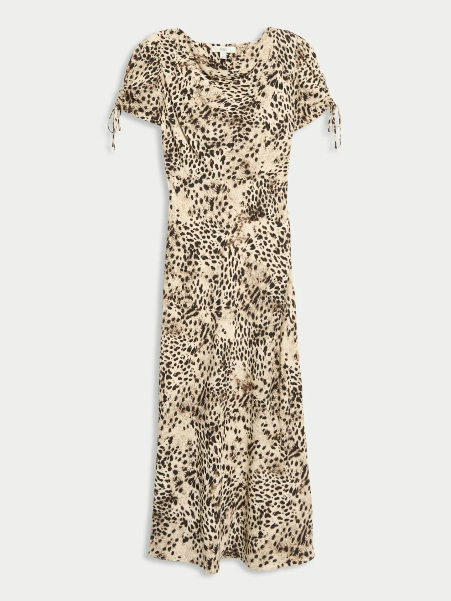 Animal Print Ruched Sleeve Maxi Dress