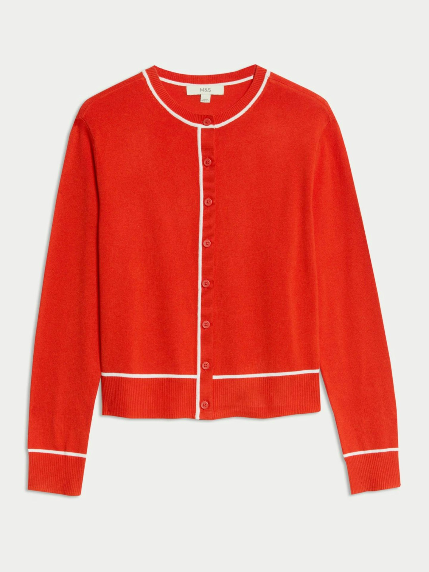 Crew Neck Tipped Detail Button Front Cardigan