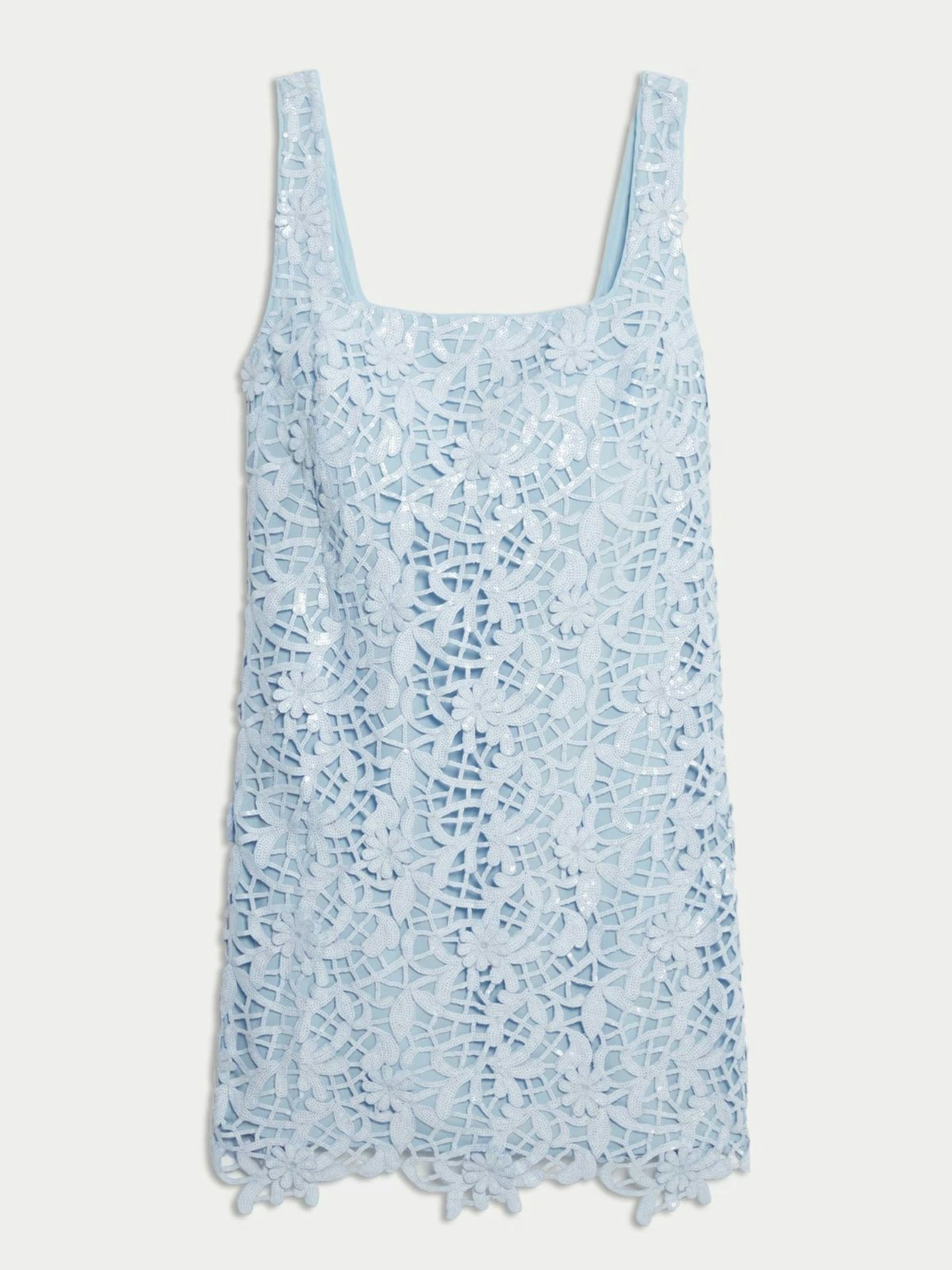 Floral Sequin Square Neck Cutwork Detail Mini Column Dress