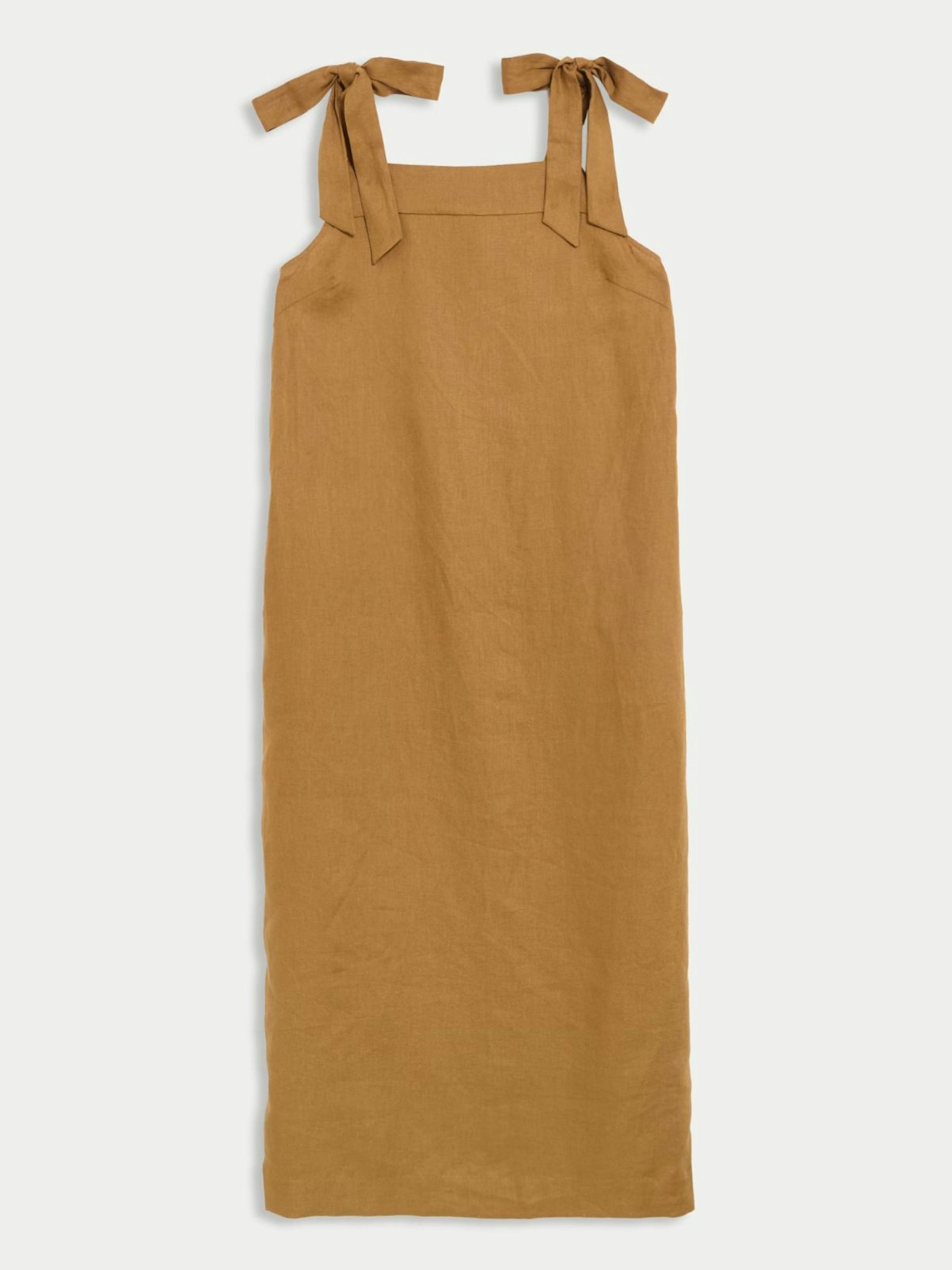 Pure Linen Square Neck Tie Strap Midi Slip Dress